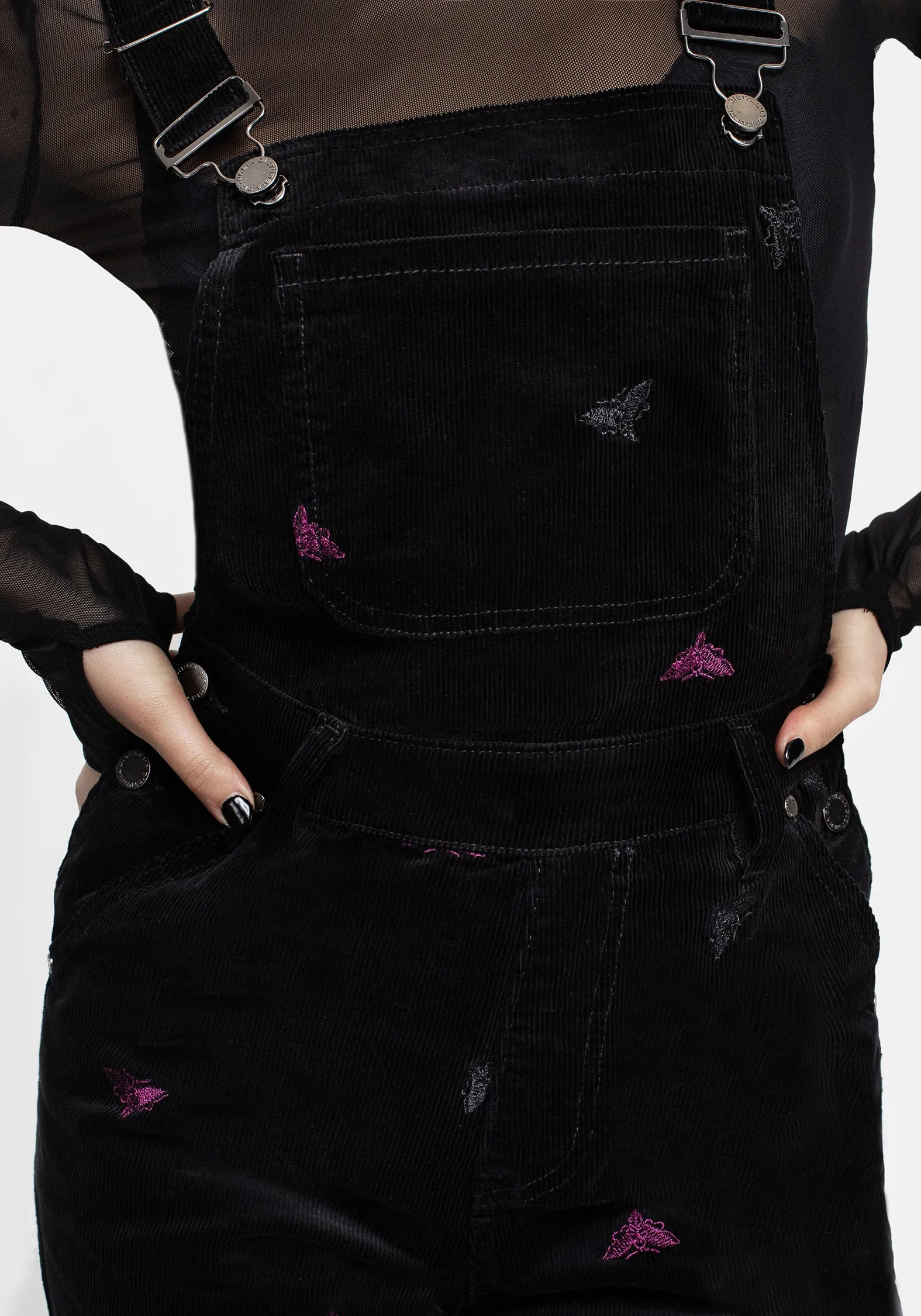 Styx Moth Embroidered Cord Balloon Leg Dungarees Workwear BreathableMaterial