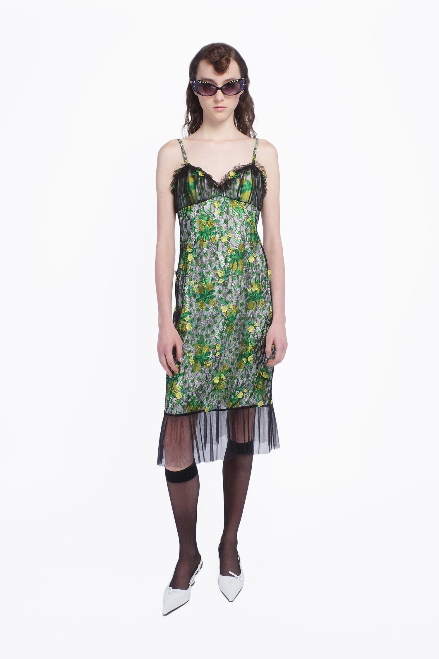 Rosebuds Lace Combo Slip Dress Stylish Cut Printed-Lining