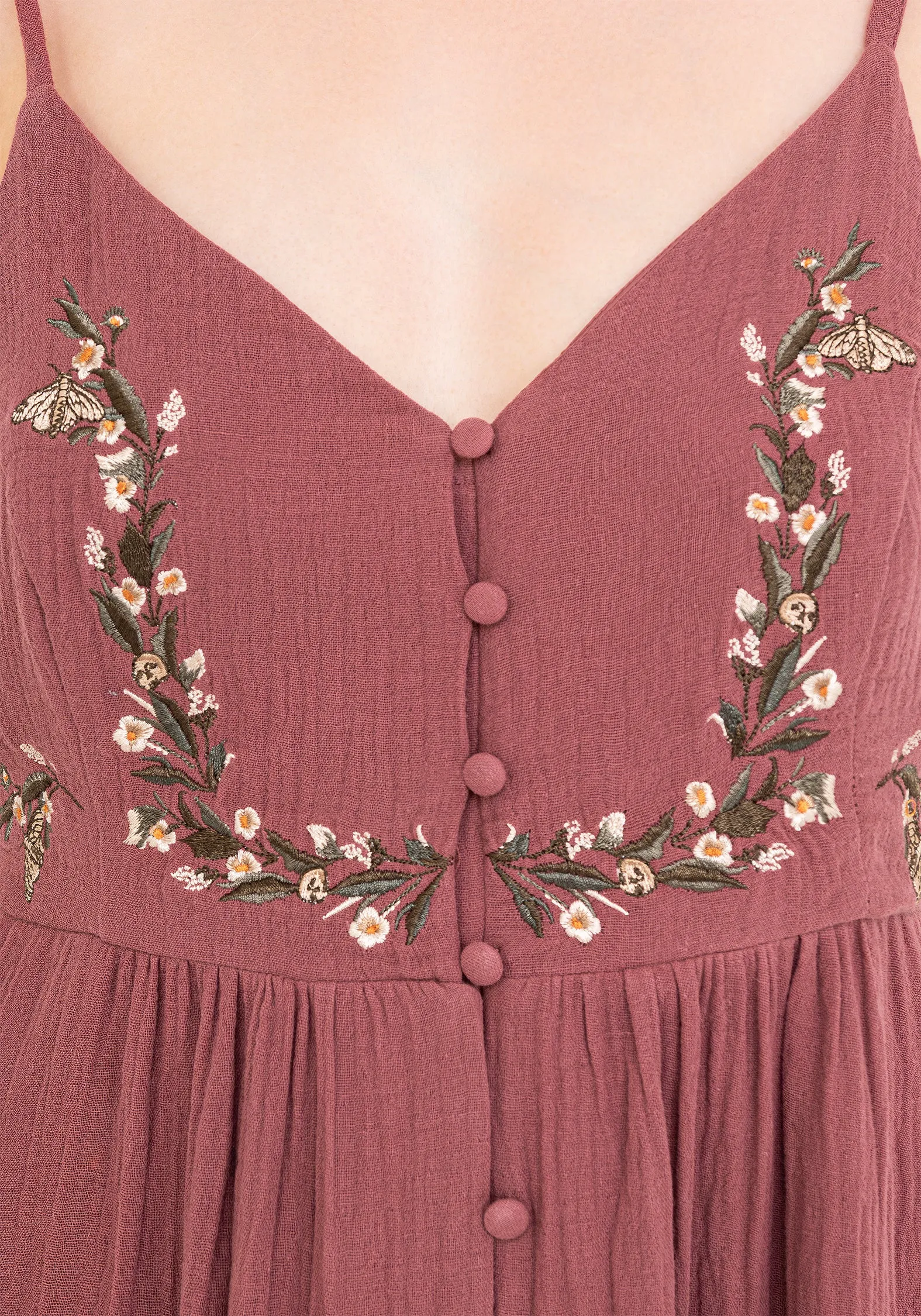 Visual Balance Maternity-Fit Abundance Cotton Floral Embroidered Bodice Cami Midaxi Dress