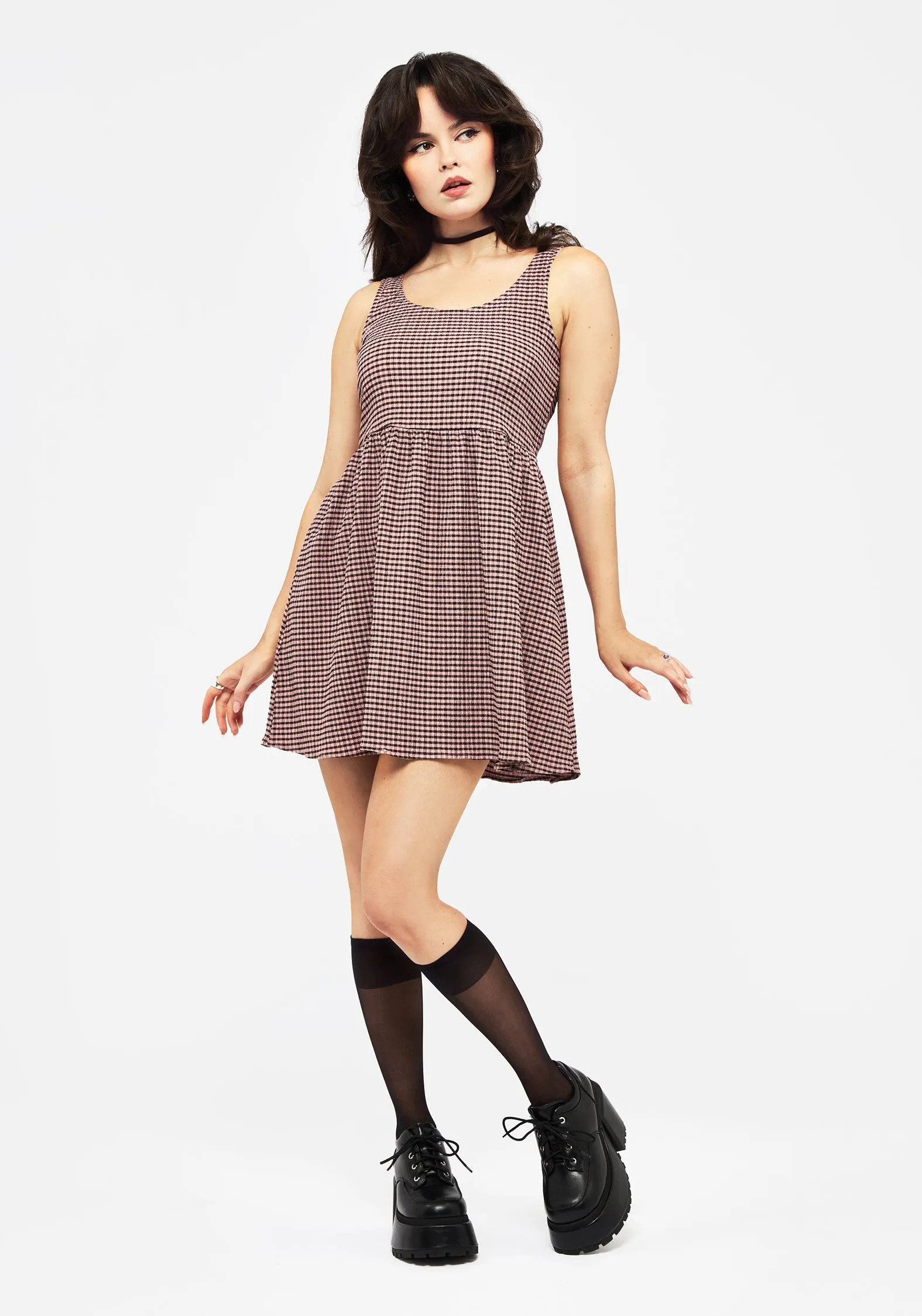 Family Joy Comfy and Cozy Midora Crinkle Check Mini Skater Dress