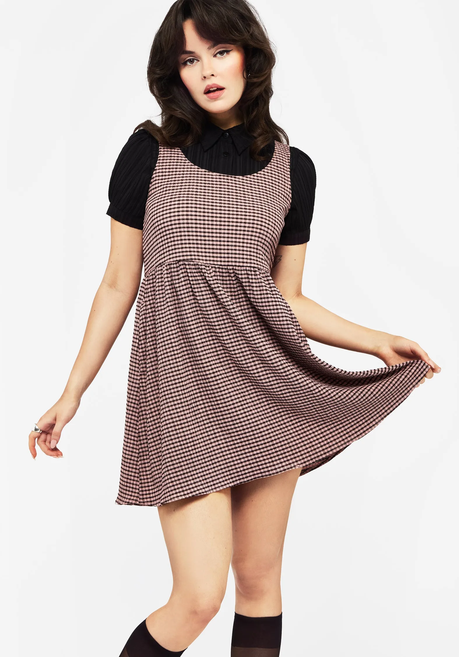 Flattering Style Fit Sunset Look Midora Crinkle Check Mini Skater Dress