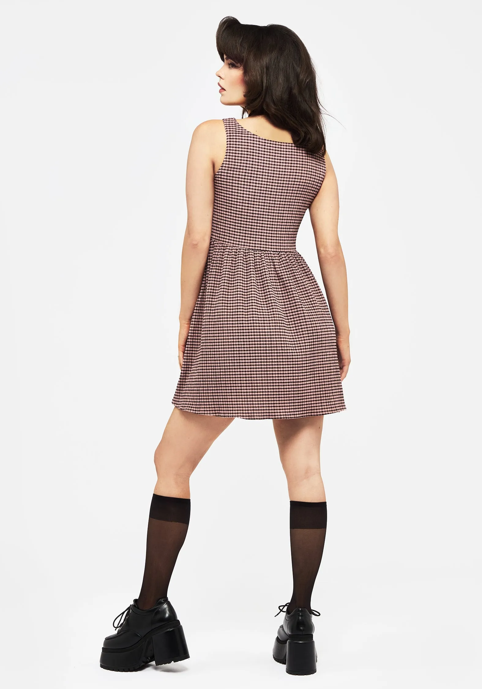 Resort-Wear Vintage Style Midora Crinkle Check Mini Skater Dress