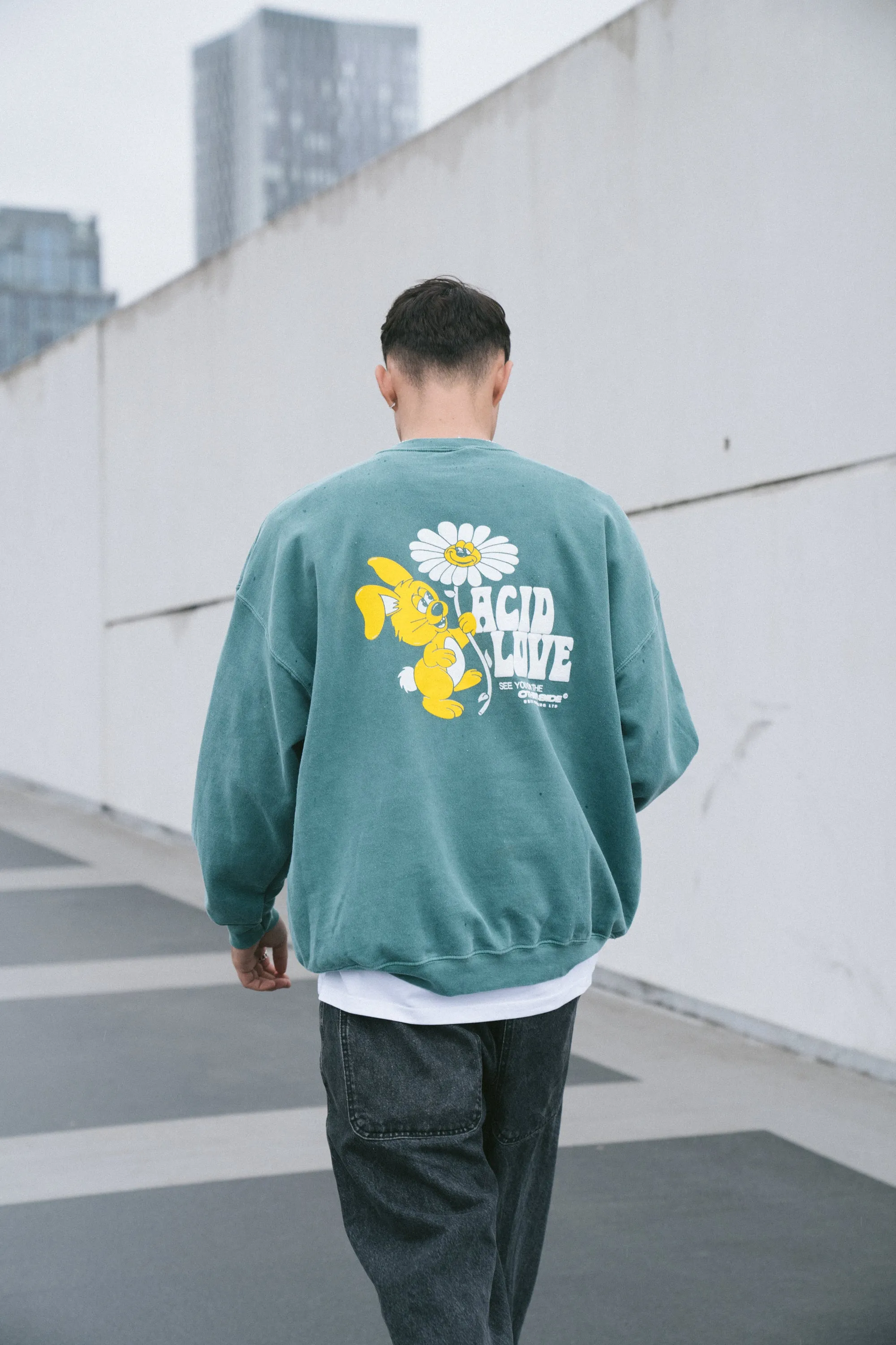 Acid Love 0.06 'Other Side' Sweatshirt - Vintage Washed Teal Sophisticated Look Luxury Comfort