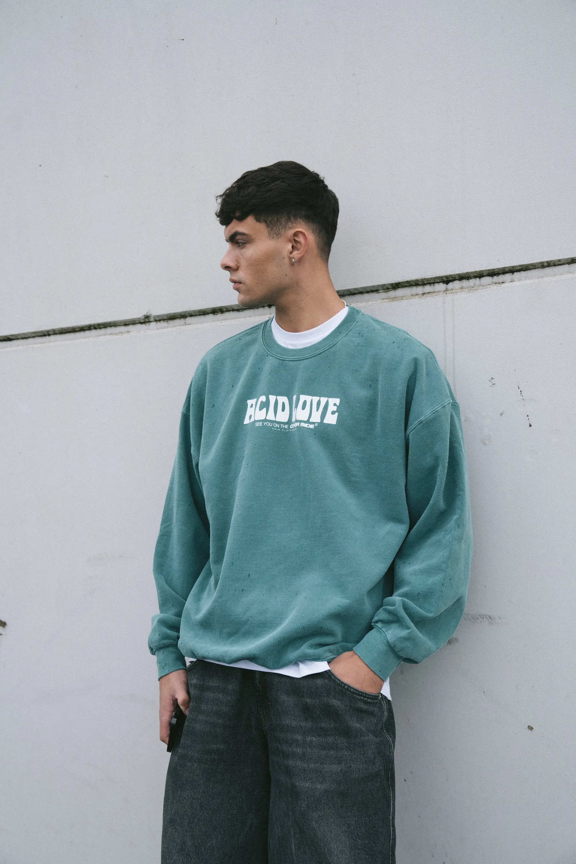 Acid Love 0.06 'Other Side' Sweatshirt - Vintage Washed Teal Casual Chic Knit