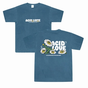 Acid Love 'Daisy' Vintage Washed Tee - Ocean Blue short sleeved Comfy Choice
