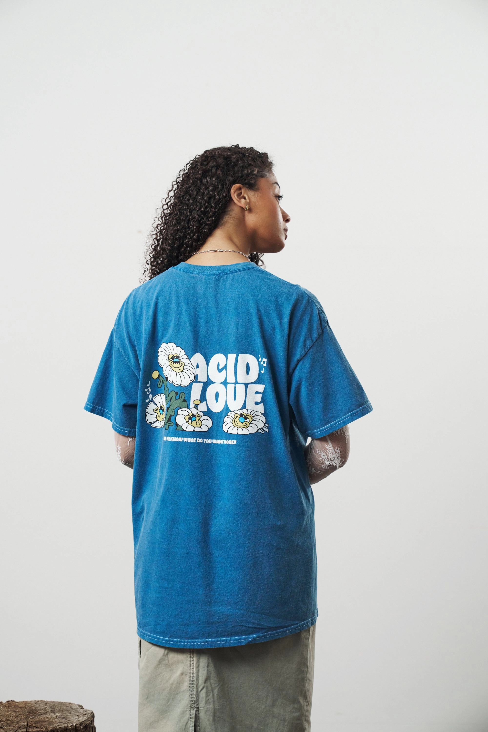 Acid Love 'Daisy' Vintage Washed Tee - Ocean Blue Biodegradable Options SkinFriendlyFibers