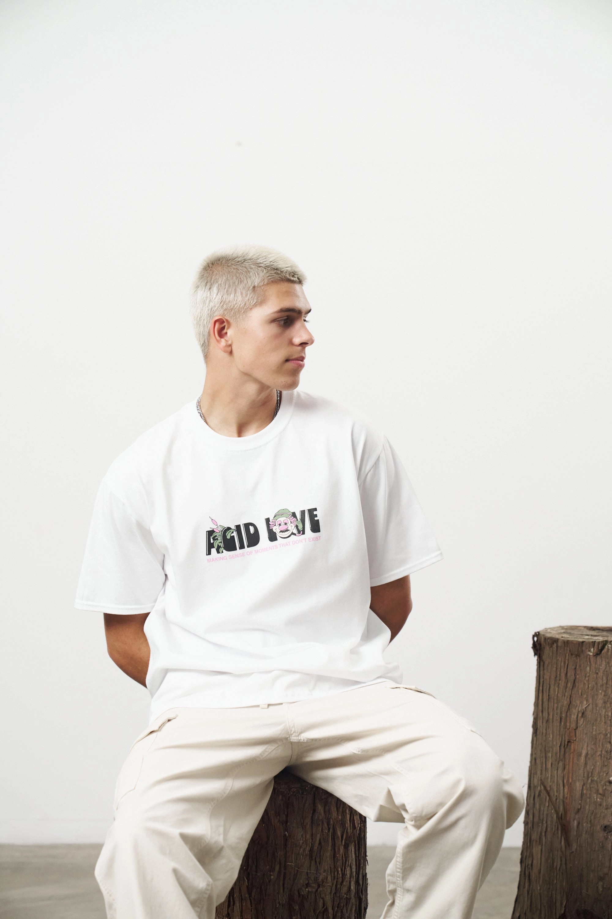 Acid Love 'Moments' Tee - White Low Impact Manufacturing Ultra Soft Blended Textile
