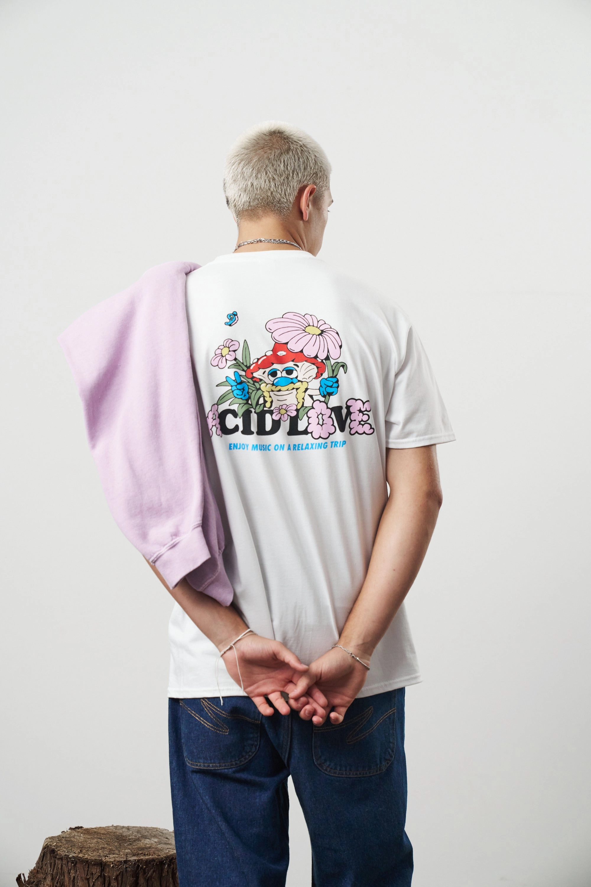 Acid Love 'Mushroom' Tee - White Lightweight Wear Fun and Comfortable