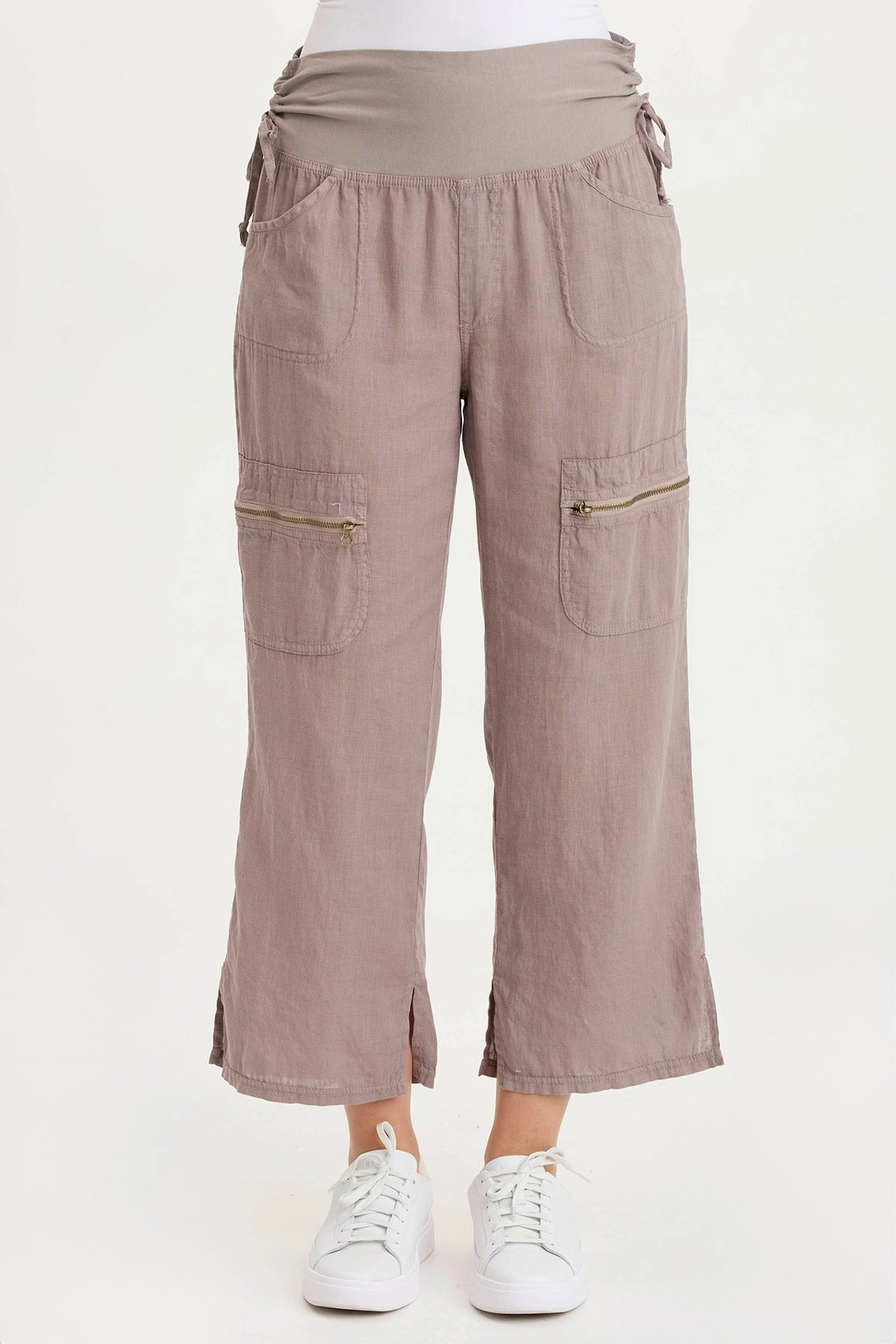 Amica High Waist Linen Cargo Pant Adjustable Waist Vintage Wash