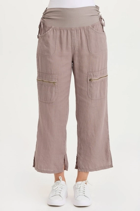 Amica High Waist Linen Cargo Pant Adjustable Waist Vintage Wash