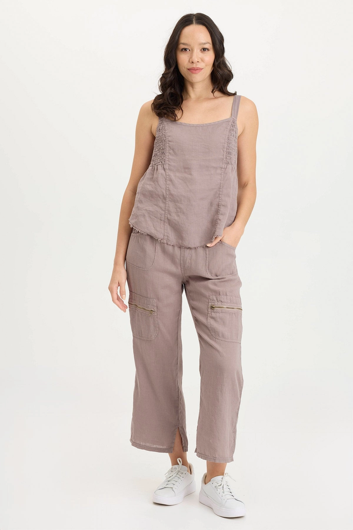 Cozy Lining Amica High Waist Linen Cargo Pant