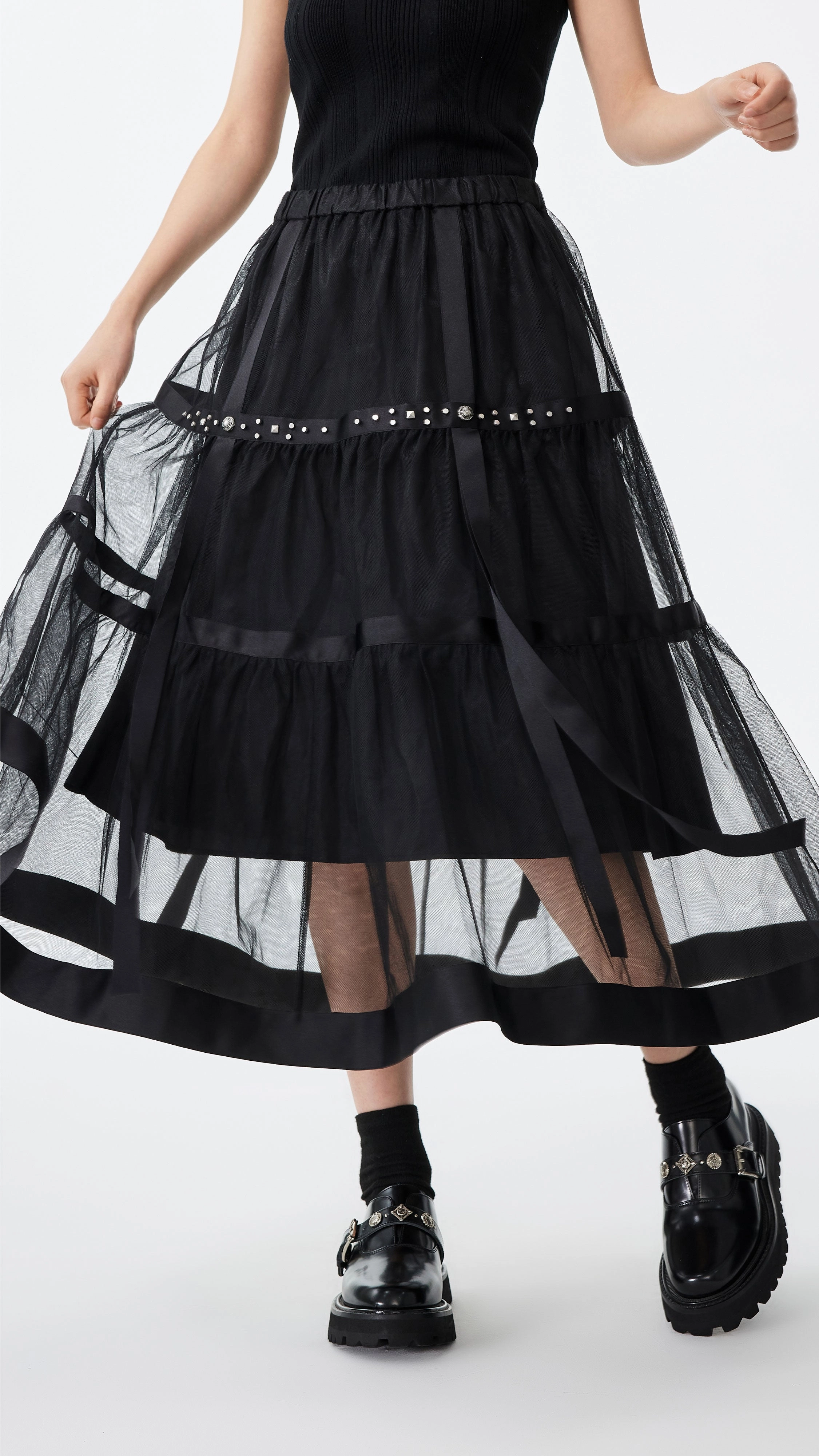 Print Mix lace accents Tulle with Satin Skirt