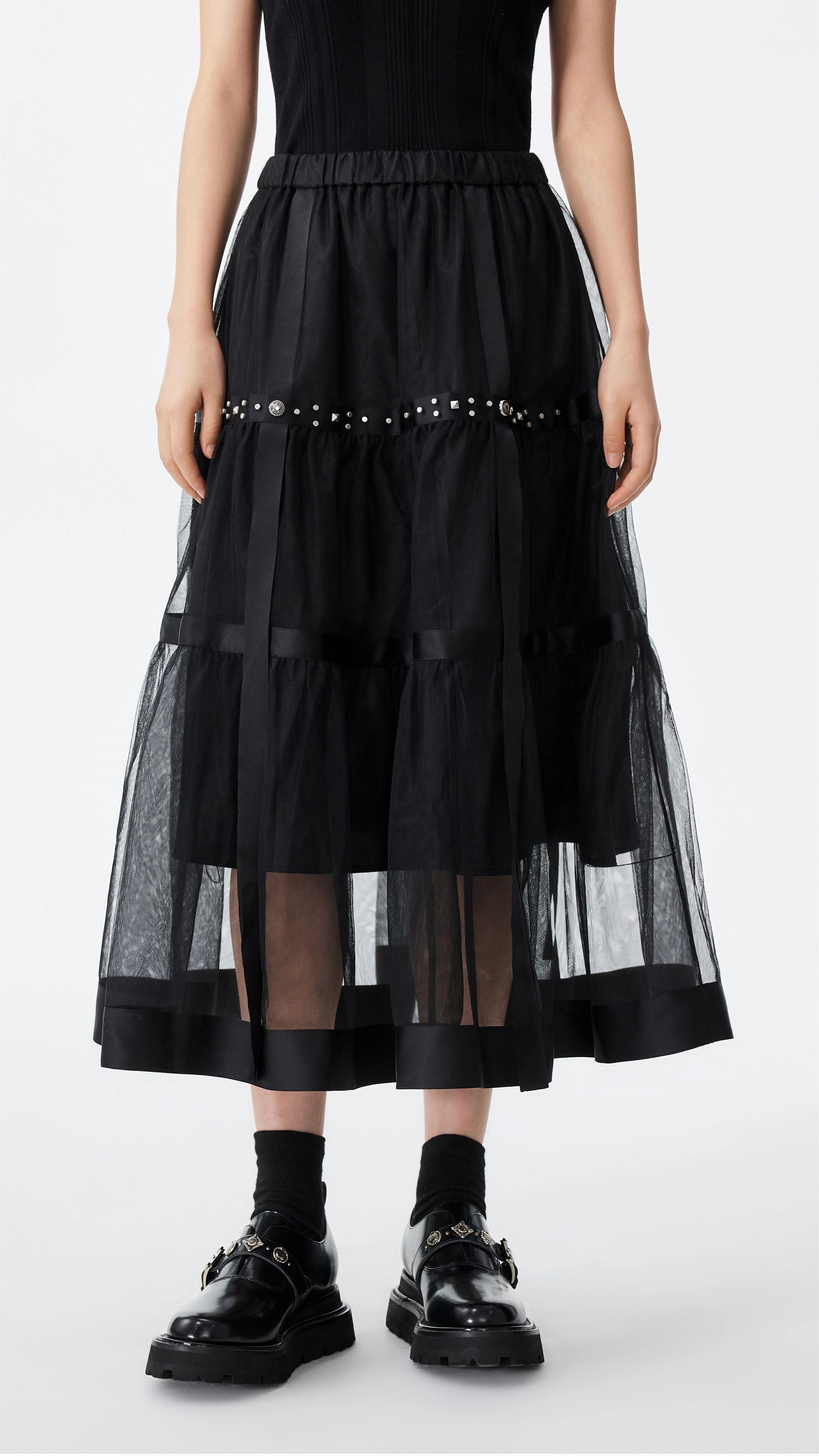 Day Wear Neutral Tones Tulle with Satin Skirt