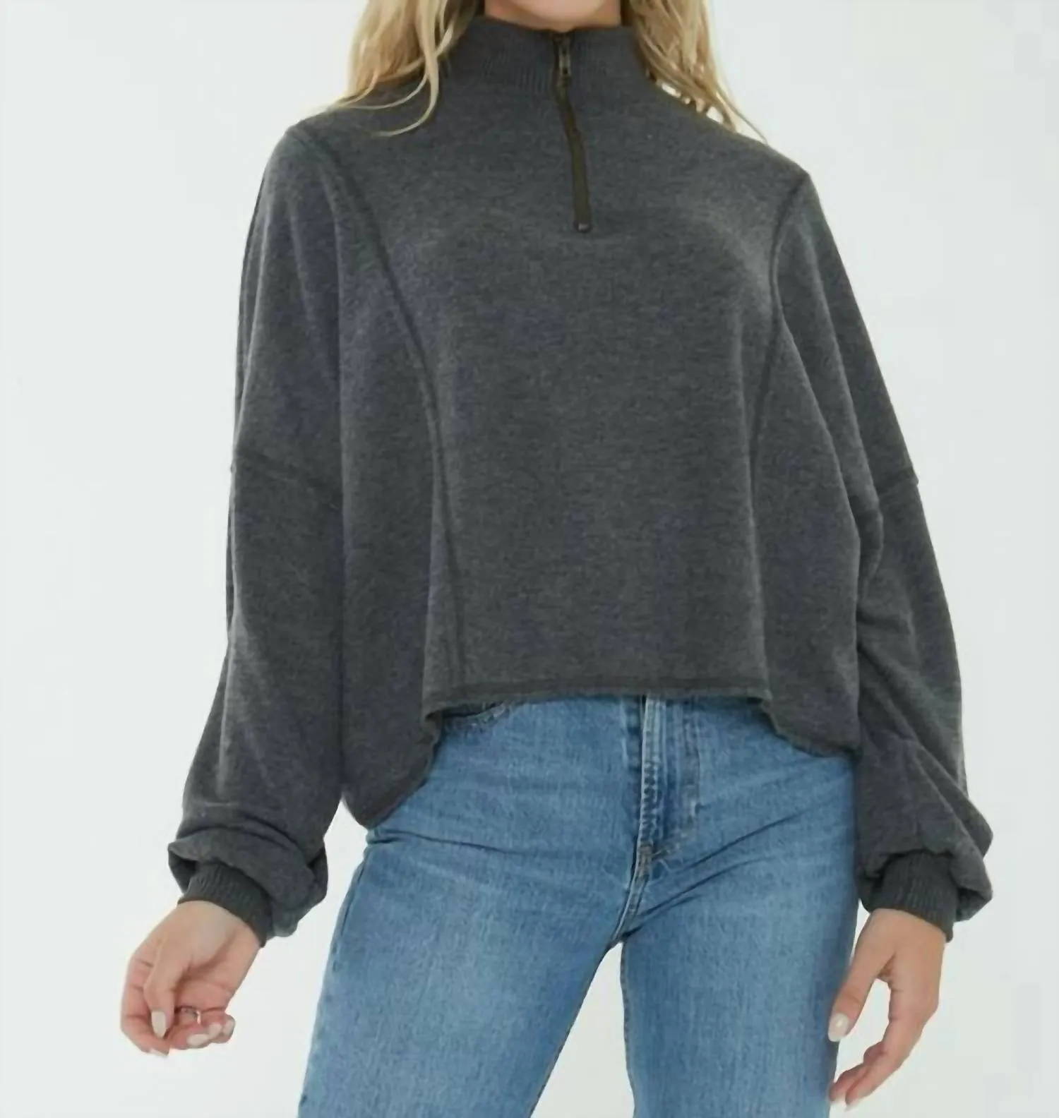 Comfort Layer Ada Cozy Half Zip Sweater In Heather Charcoal