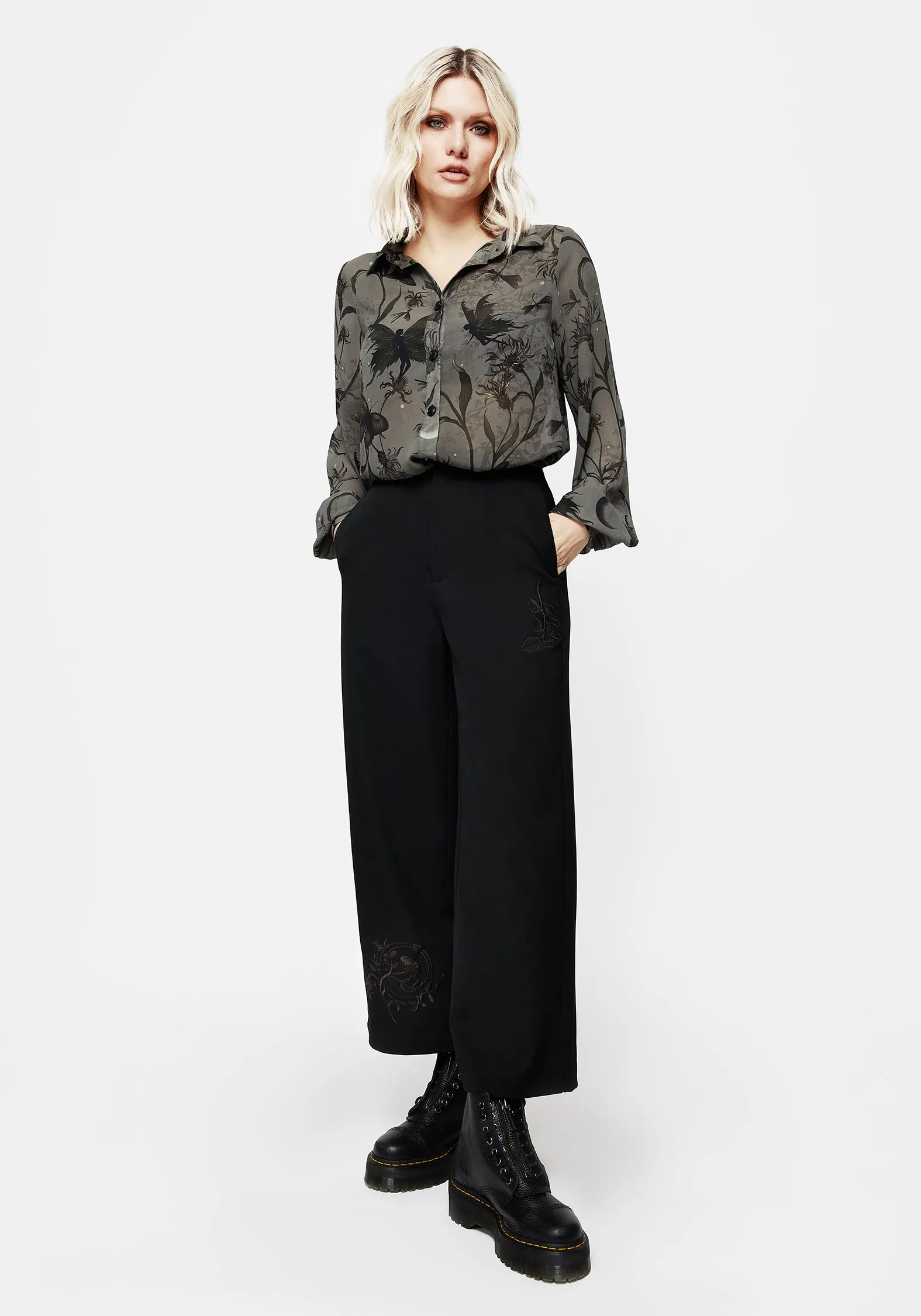 Functional Stretch Perfect Fit Wear Amalthea Embroidered Tailored Wide Leg Trousers