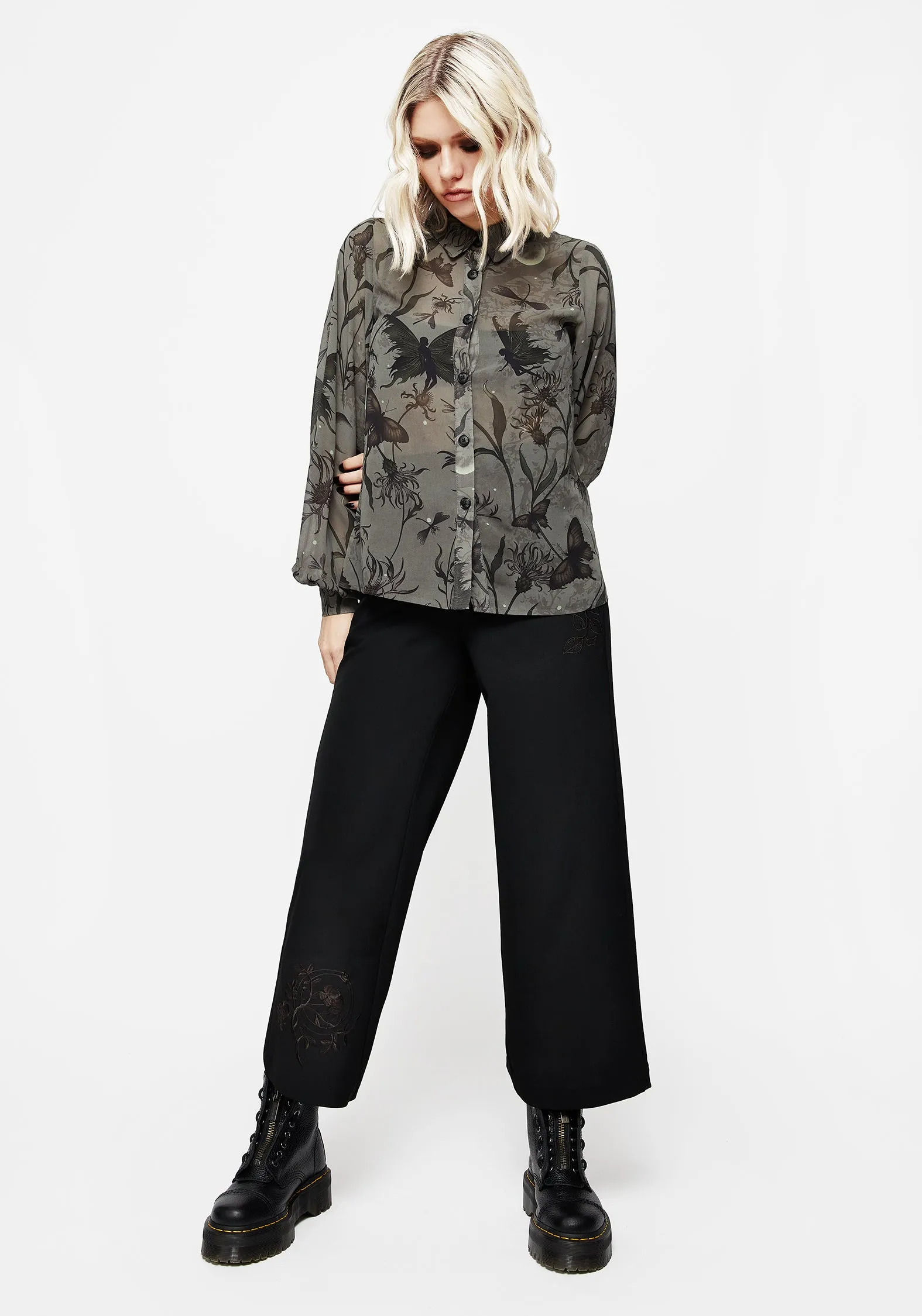 Flex Fit Design No Bunching Amalthea Embroidered Tailored Wide Leg Trousers