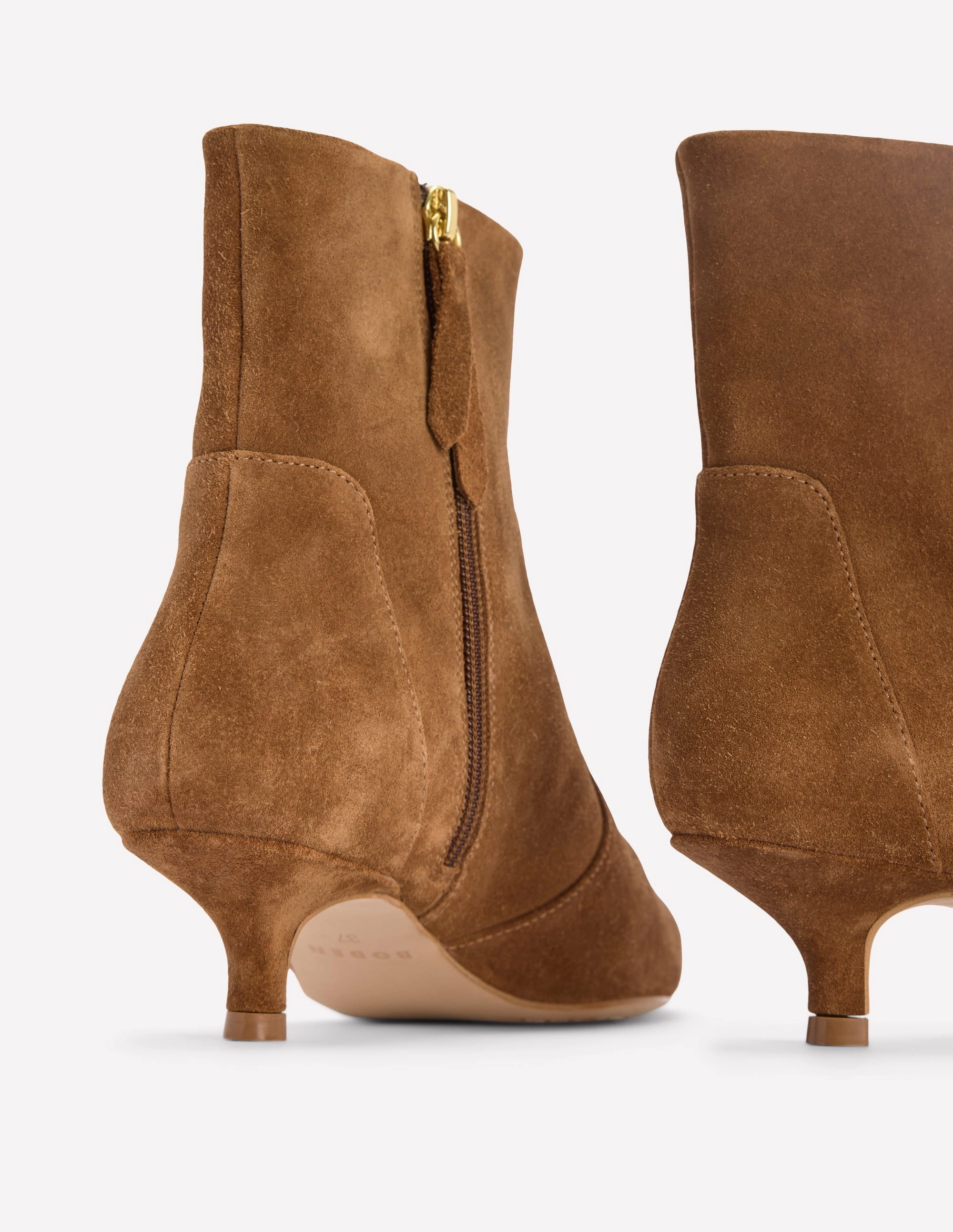 Kitten Ankle Boots-Cognac Zip Up