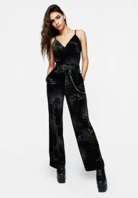 Adelina Foil Print Velour Cami Jumpsuit Reinforced Pockets DoubleLayeredKnees
