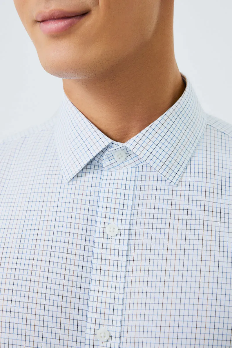Waterless Dye Dress Shirt  | White Multi-Check 20812N Adjustable Hem