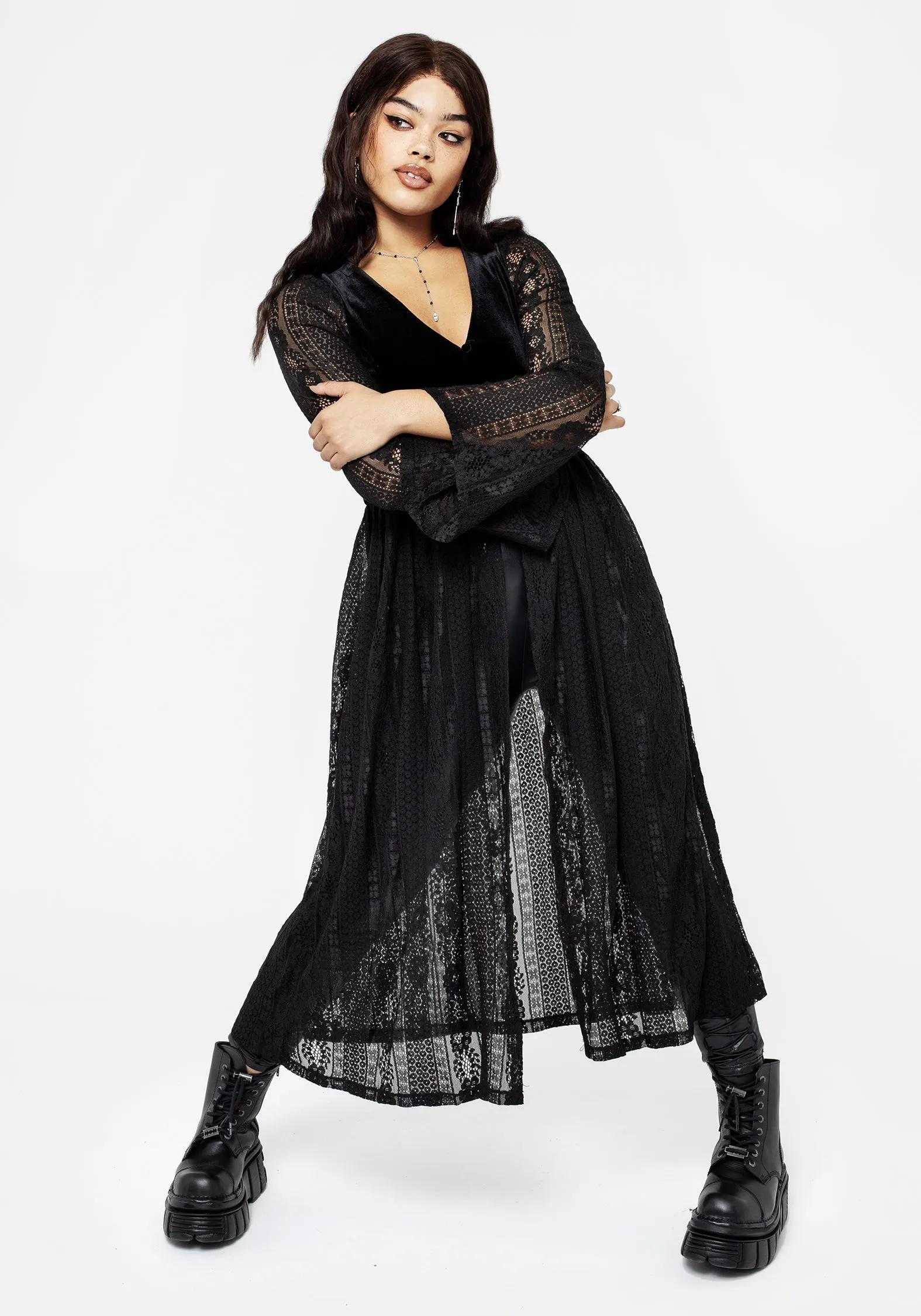 Everlasting Flared Sleeve Lace Overdress High-Low-Hem