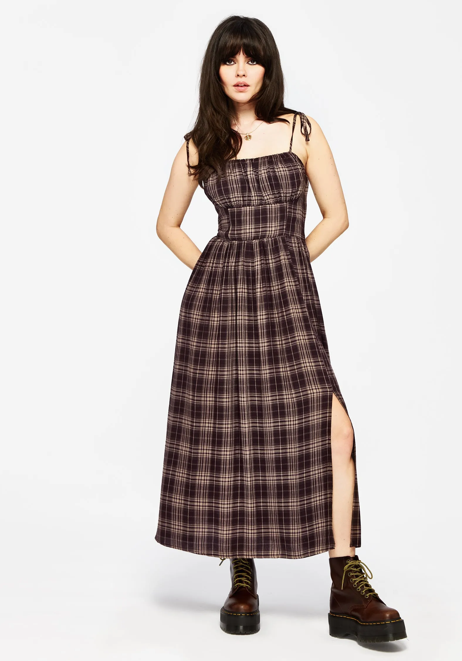 Adra Check Cami Tie Strap Midi Dress Relax Feel Relaxed Vibe