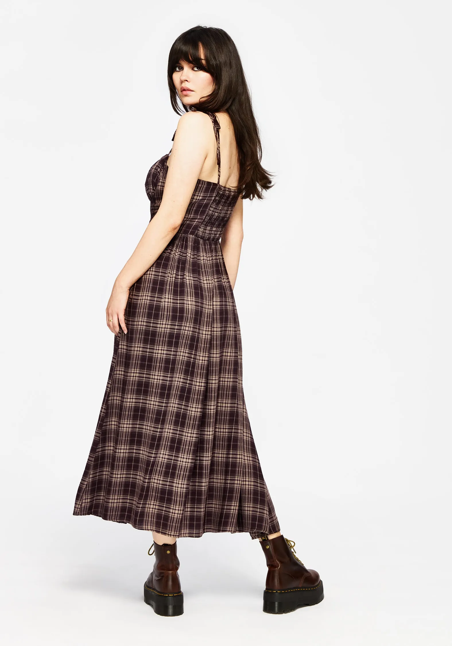 Adra Check Cami Tie Strap Midi Dress Vacation Vibes Lounge Texture