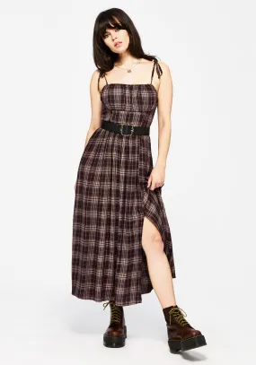 Casual day-to-night piece Dreamy Look Adra Check Cami Tie Strap Midi Dress