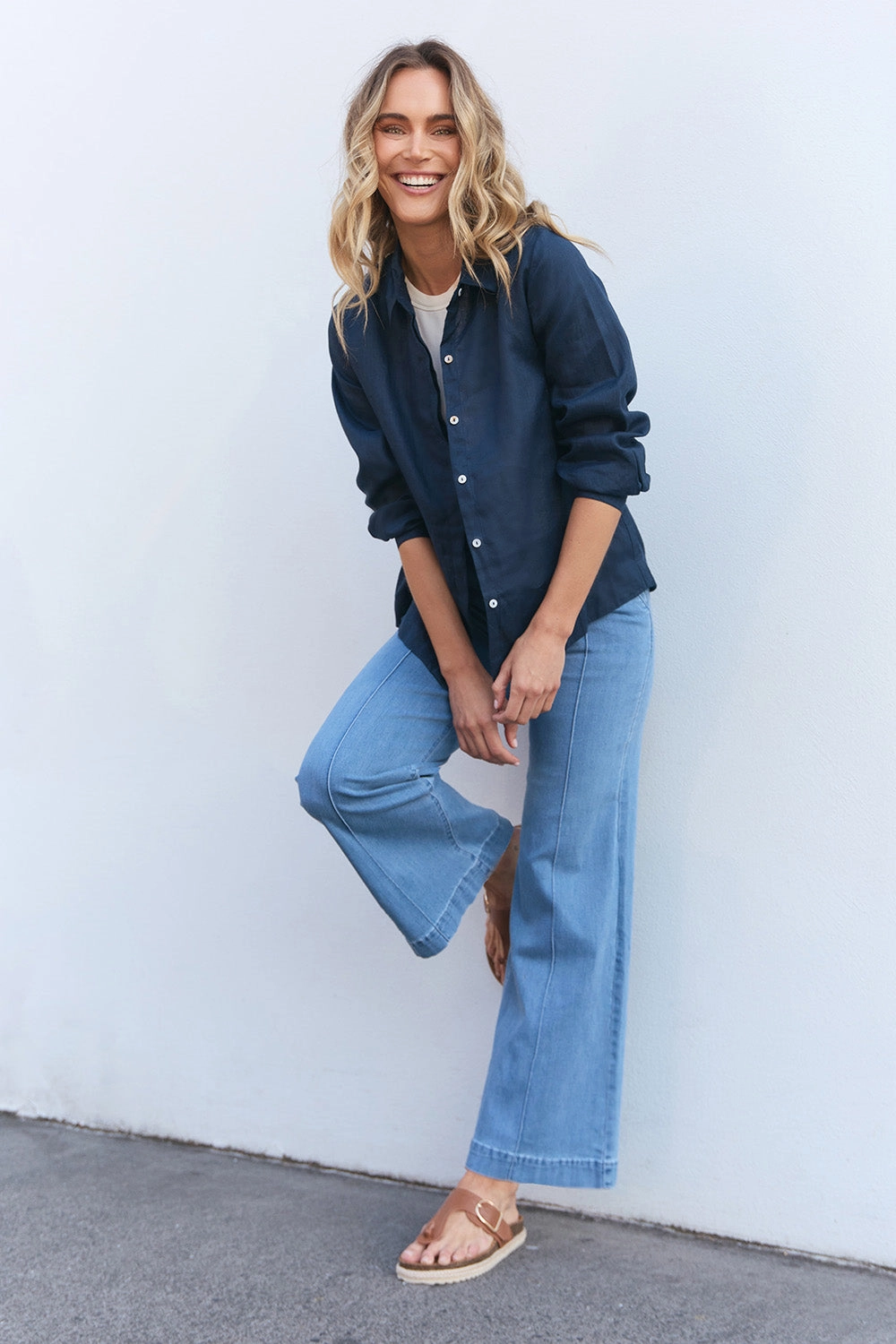 Adrift Denim Wide Leg Jeans in Light Wash Organic Cotton Material Solid Choice