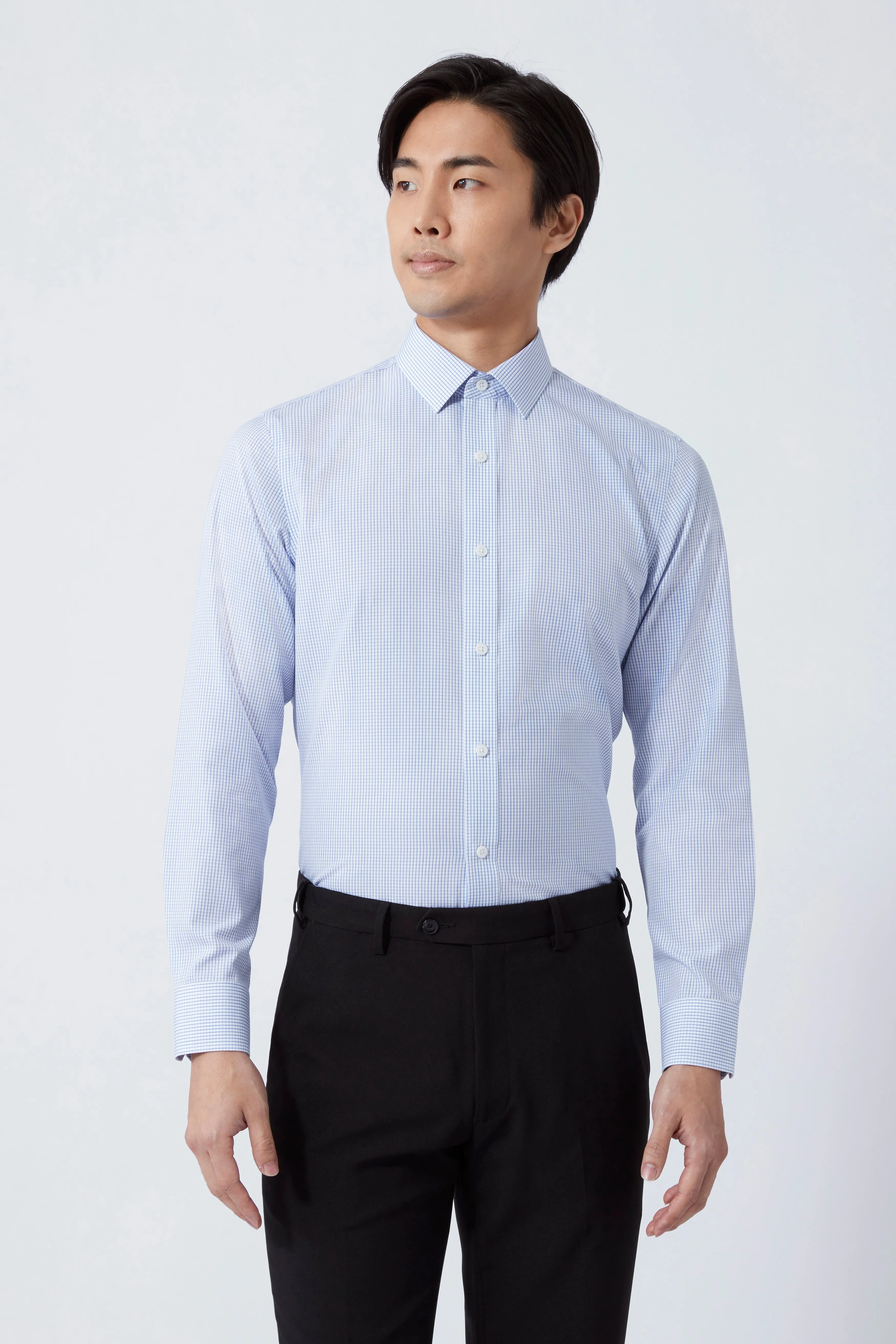 Wrinkle-Free Poplin Dress Shirt | Blue Check 15104N Low Profile Pocket Design Gender Neutral