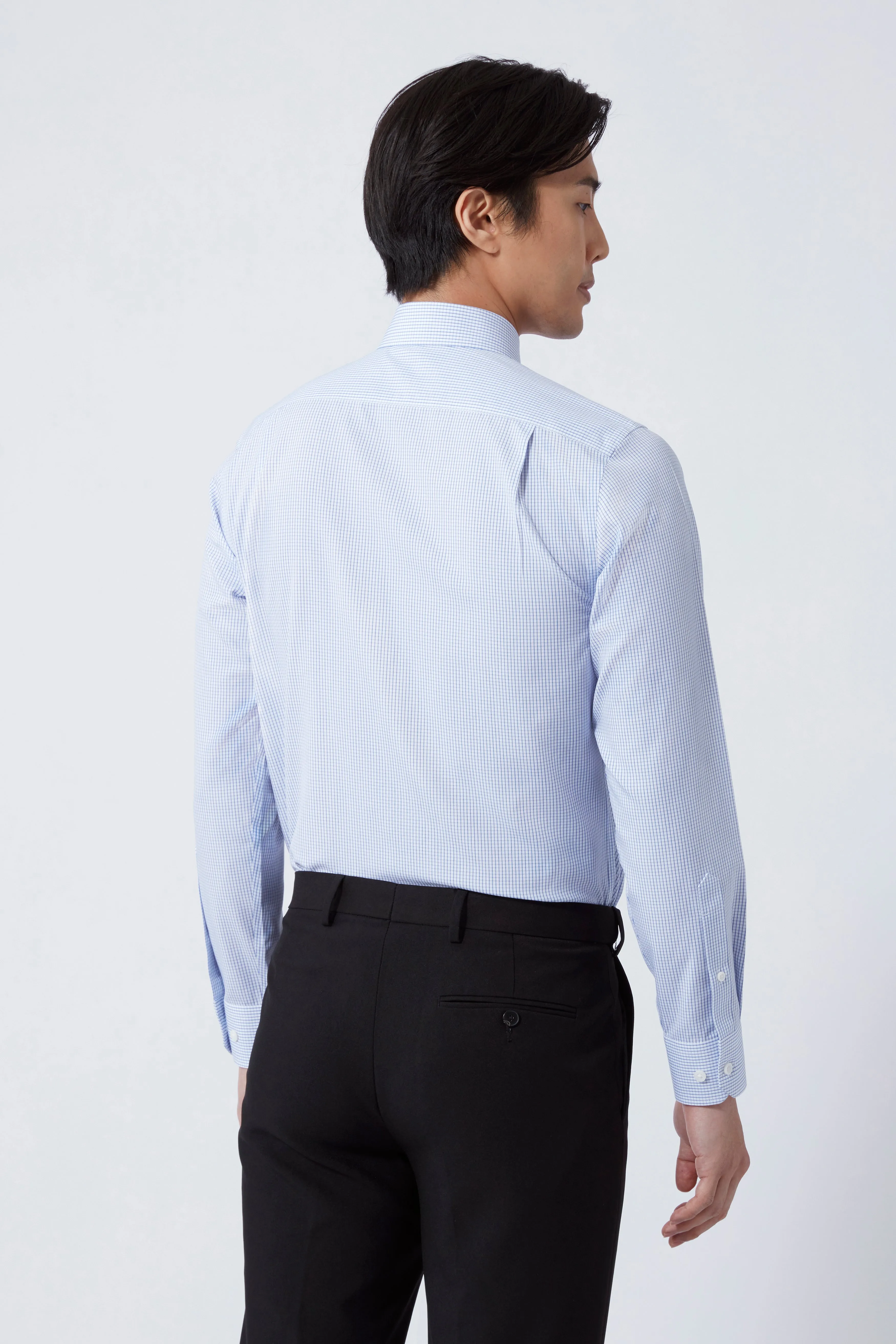 Anti Odor Treatment Abrasion Resistant Edges Wrinkle-Free Poplin Dress Shirt | Blue Check 15104N