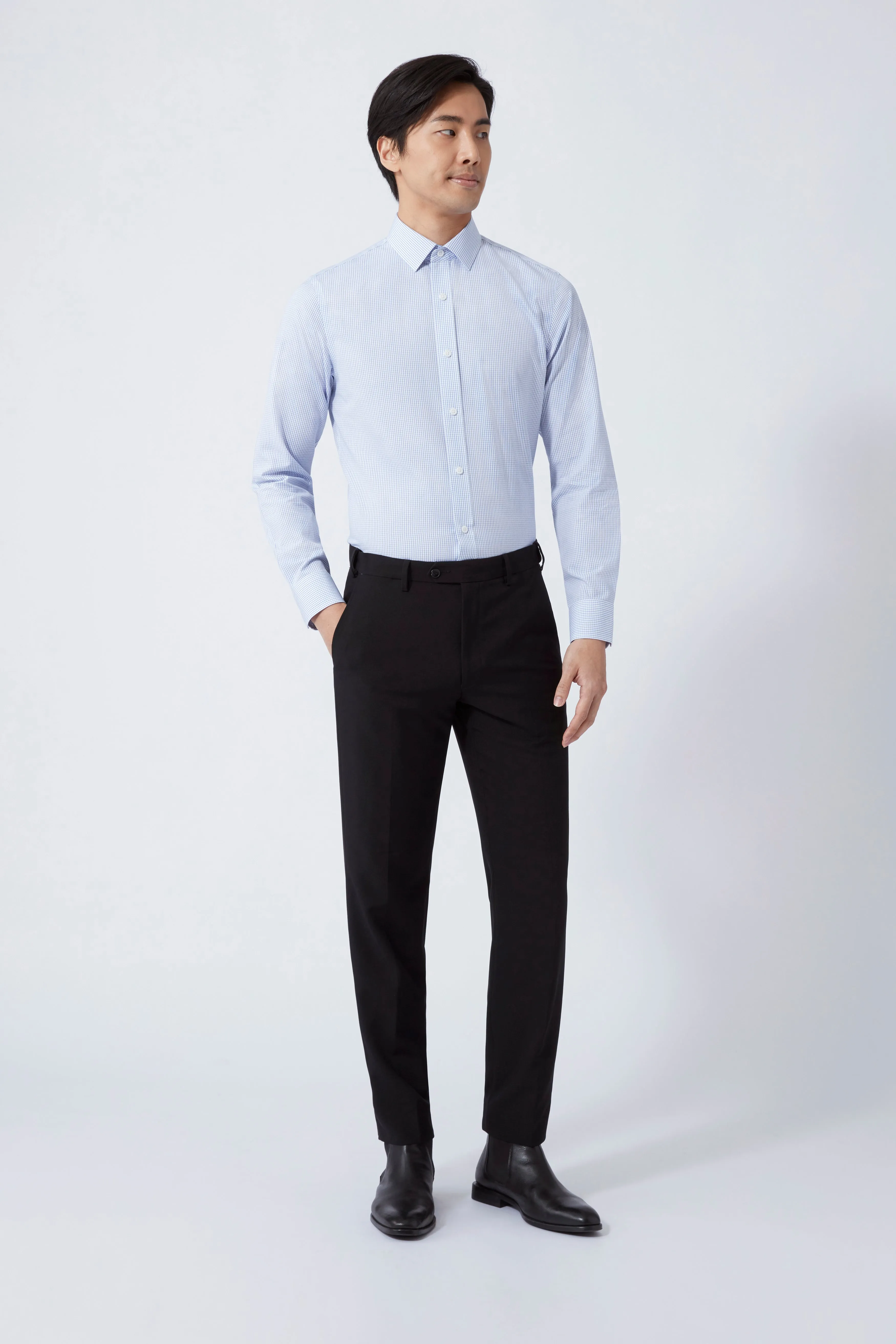 Lightweight Layer Interview Ready Wrinkle-Free Poplin Dress Shirt | Blue Check 15104N