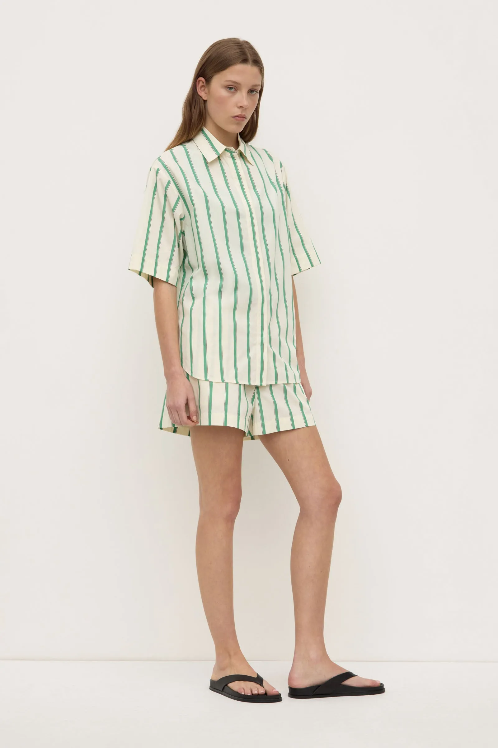 Agnes Stripe Short Sleeve Shirt Durable Stitching Country Charm