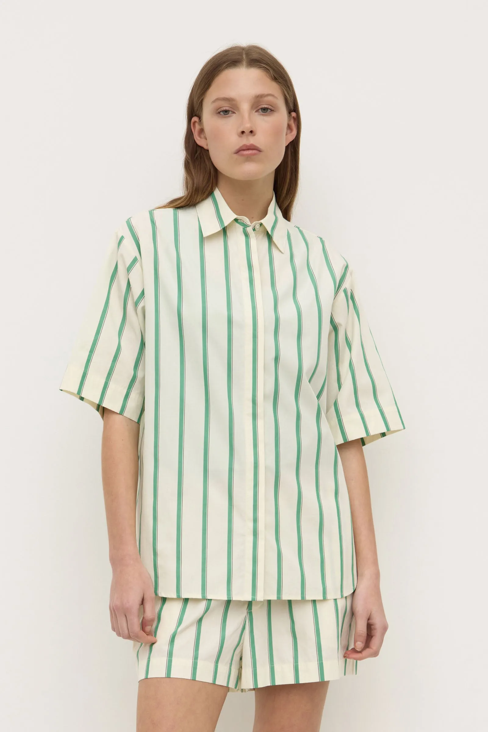 Polished Placket Agnes Stripe Short Sleeve Shirt