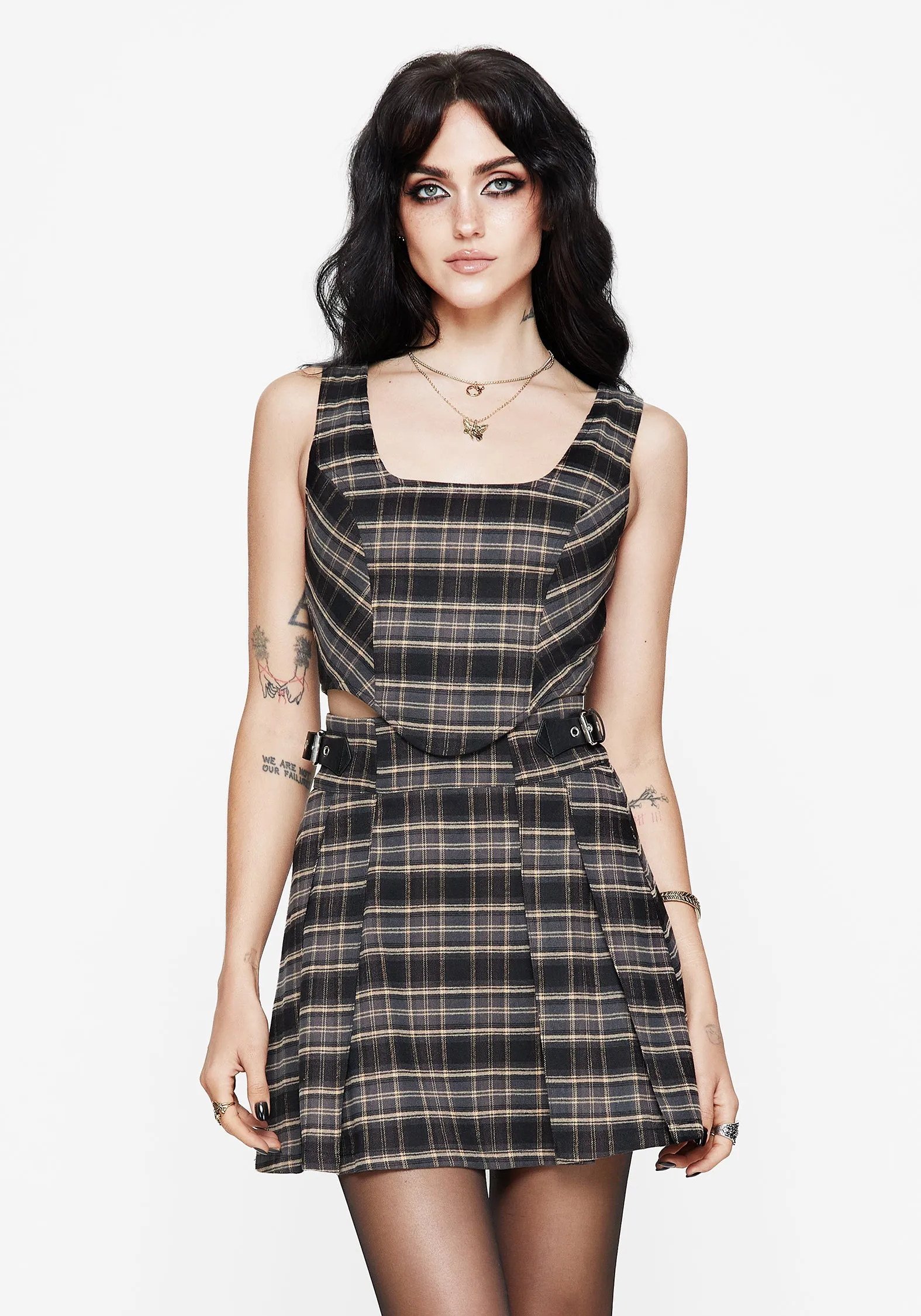 Aiden Check Buckle Detail Mini Skirt Clean Style