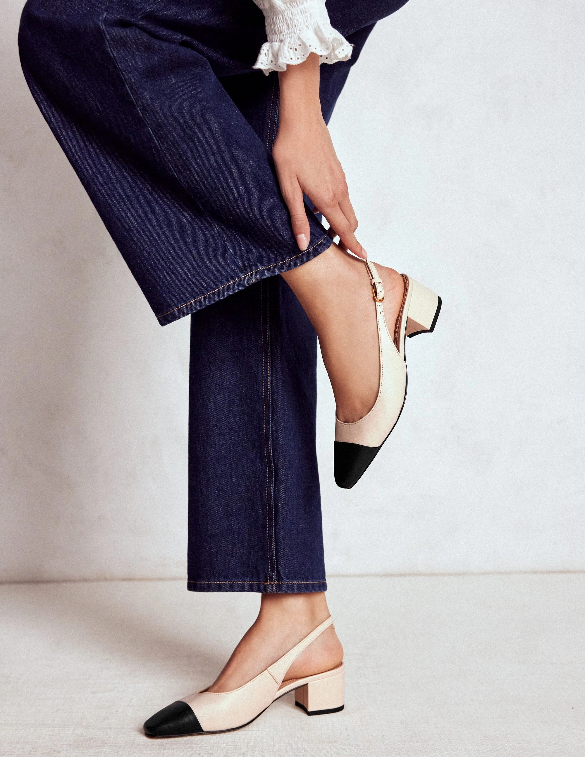 Classic Footwear Ailsa Block Heel Slingbacks-Ecru