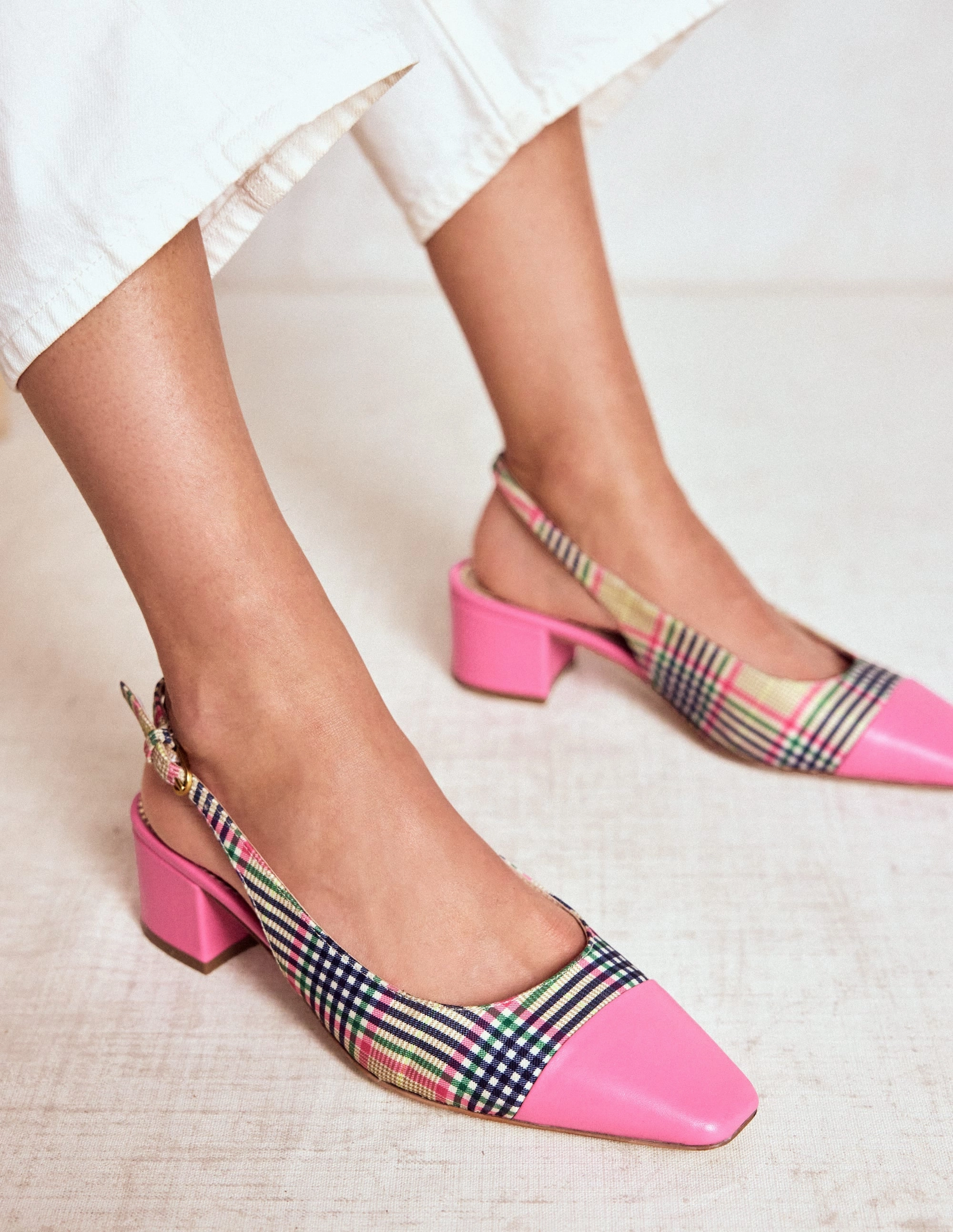 Ailsa Block Heel Slingbacks-Multi Check Elegant Stiletto Shoes