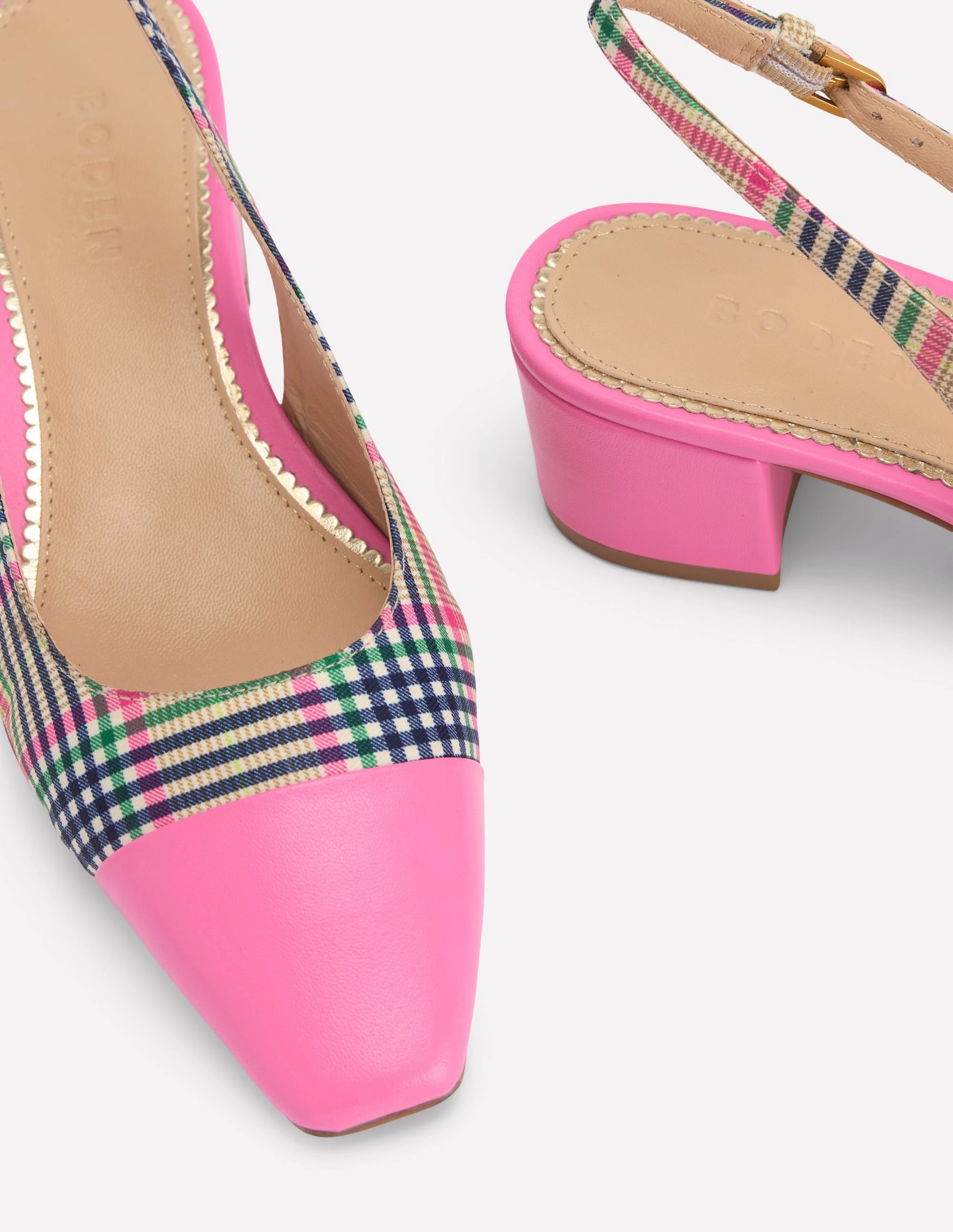 Ailsa Block Heel Slingbacks-Multi Check Heeled Booties