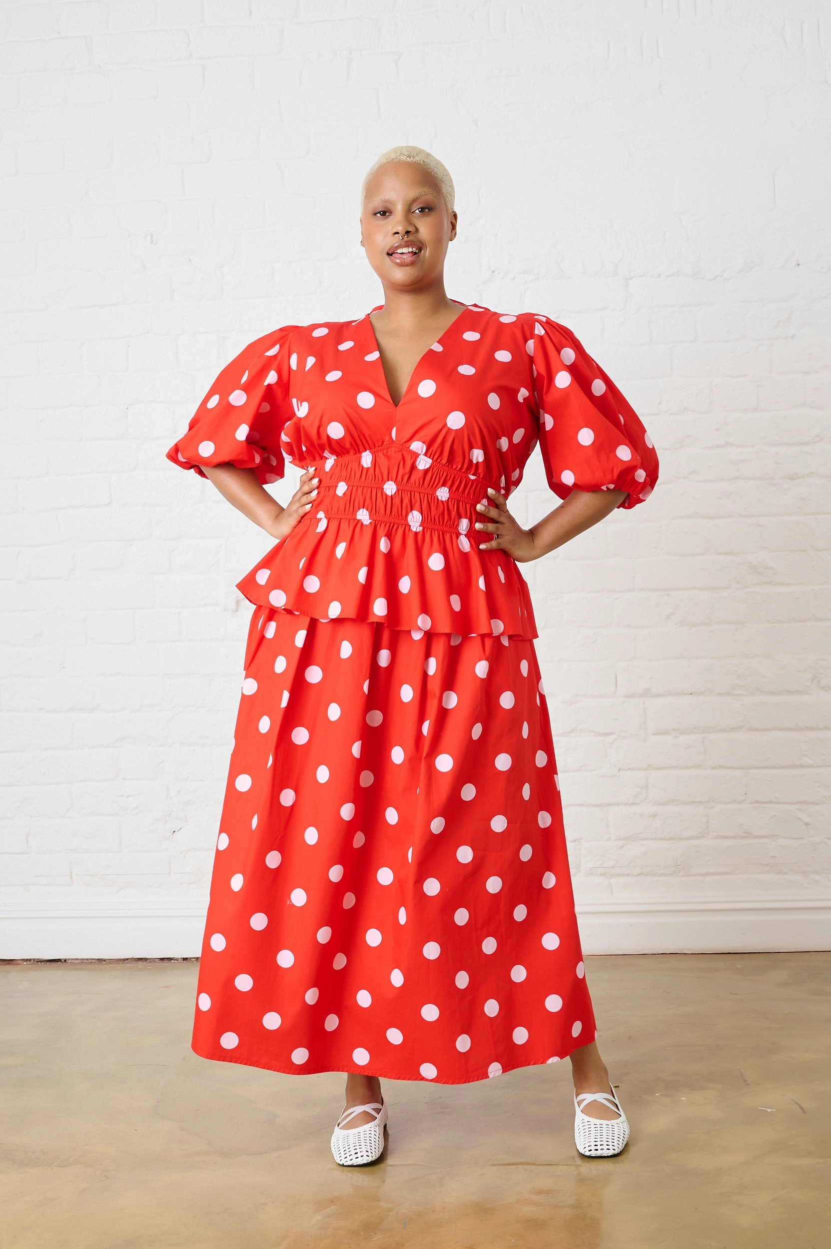 Cotton Top in Pink Spot Reinforced Elbow Patches Wrinkle Free Texture