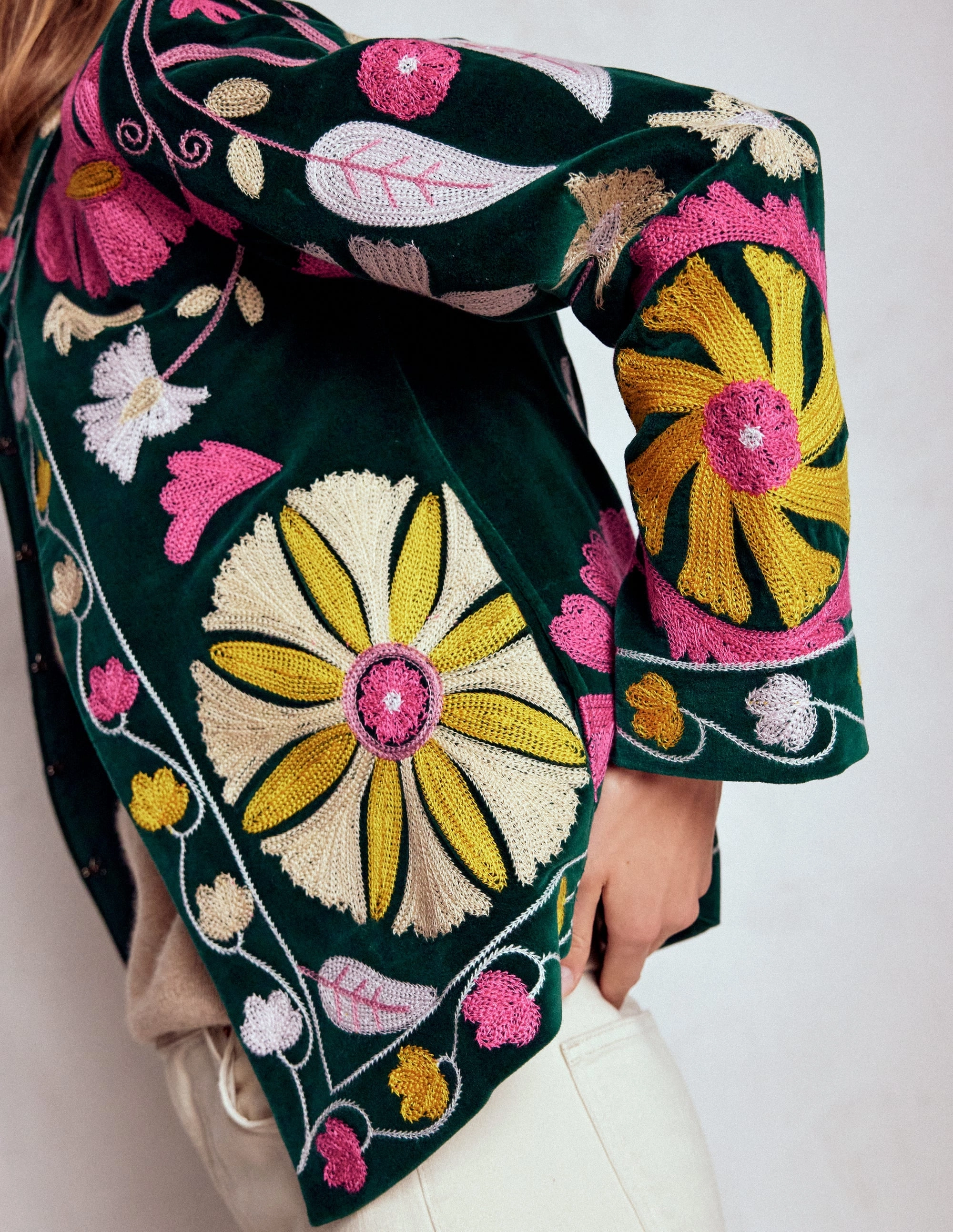 Four Way Stretch Embroidered Souvenir Jacket-Emerald Night Embroidery