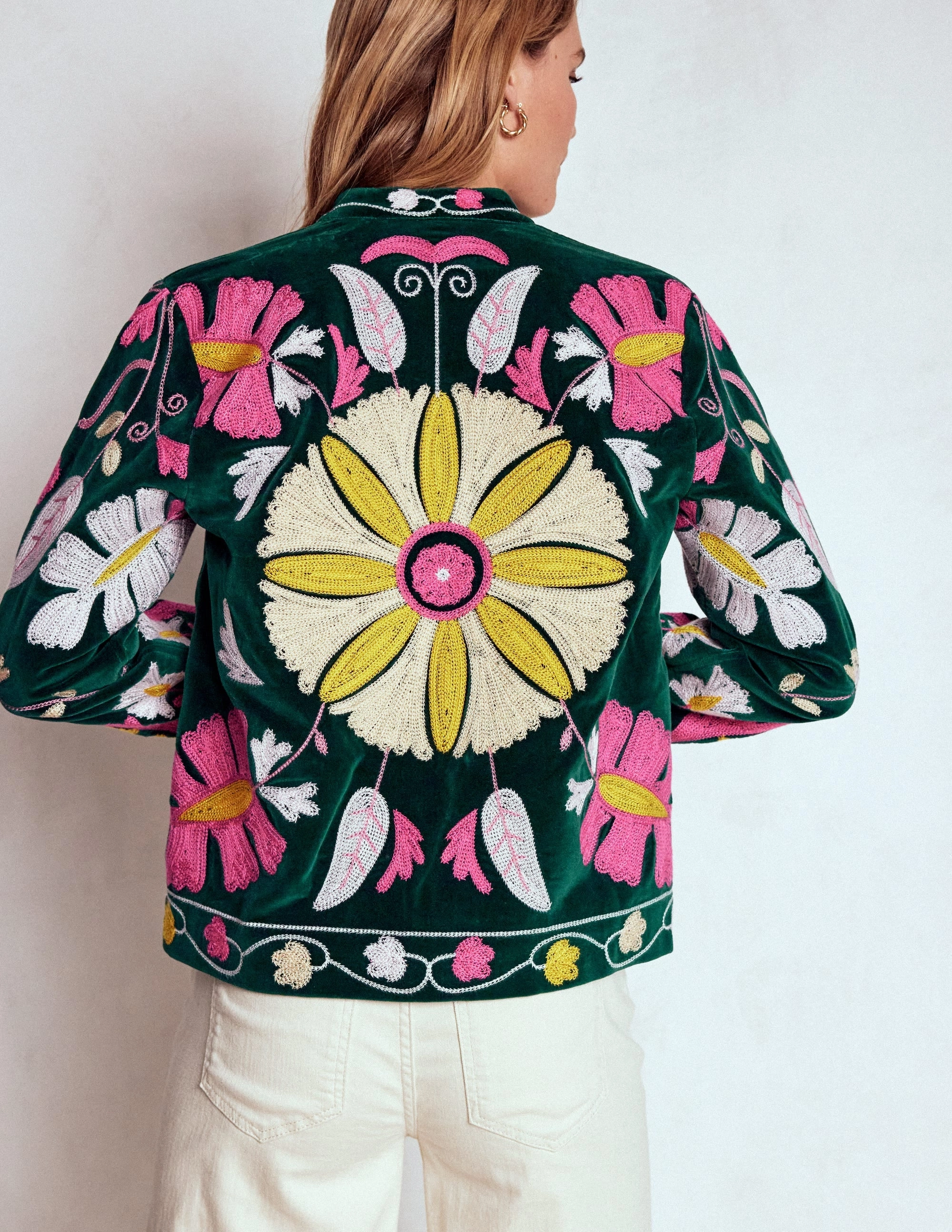 Embroidered Souvenir Jacket-Emerald Night Embroidery Everyday apparel