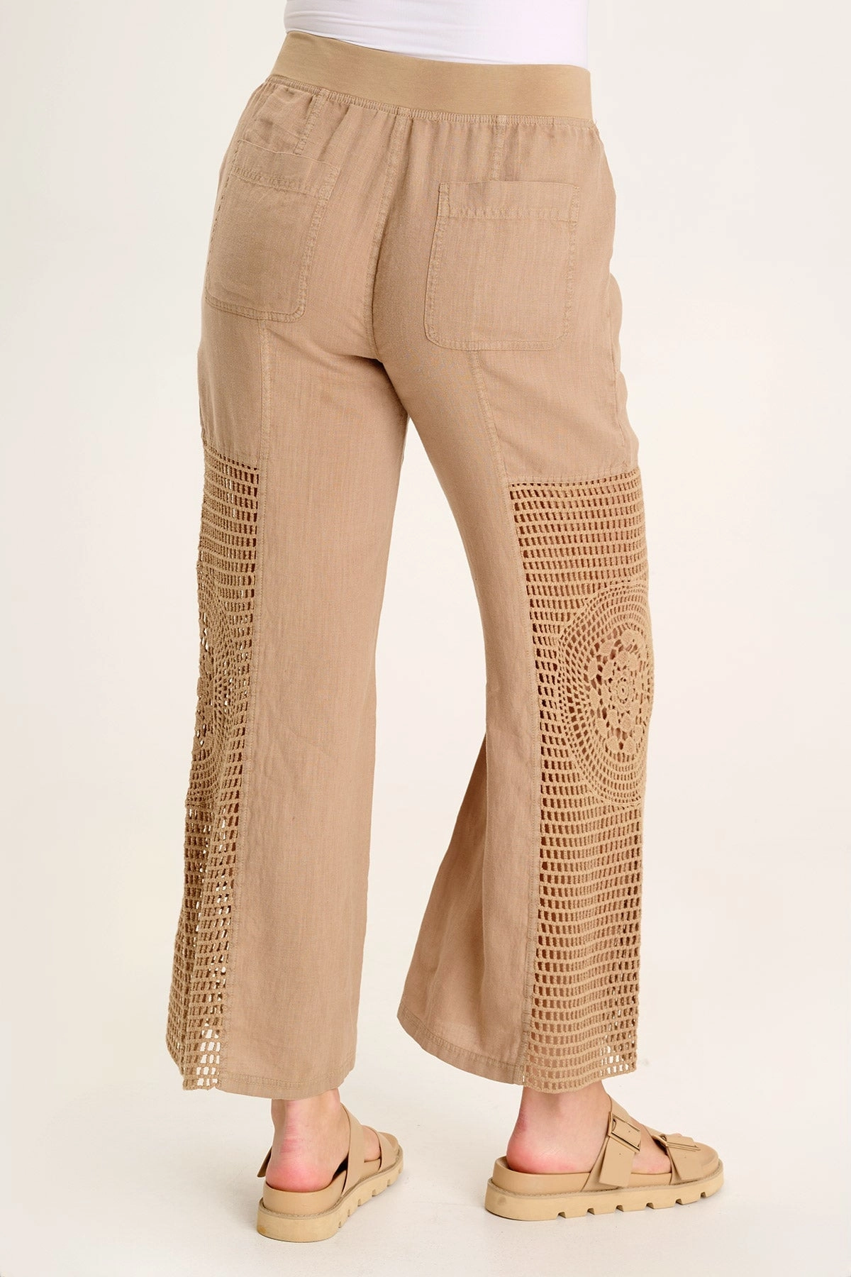 Tangent Linen/Crochet Wide Leg Pant Stretch Movement Travel Fit