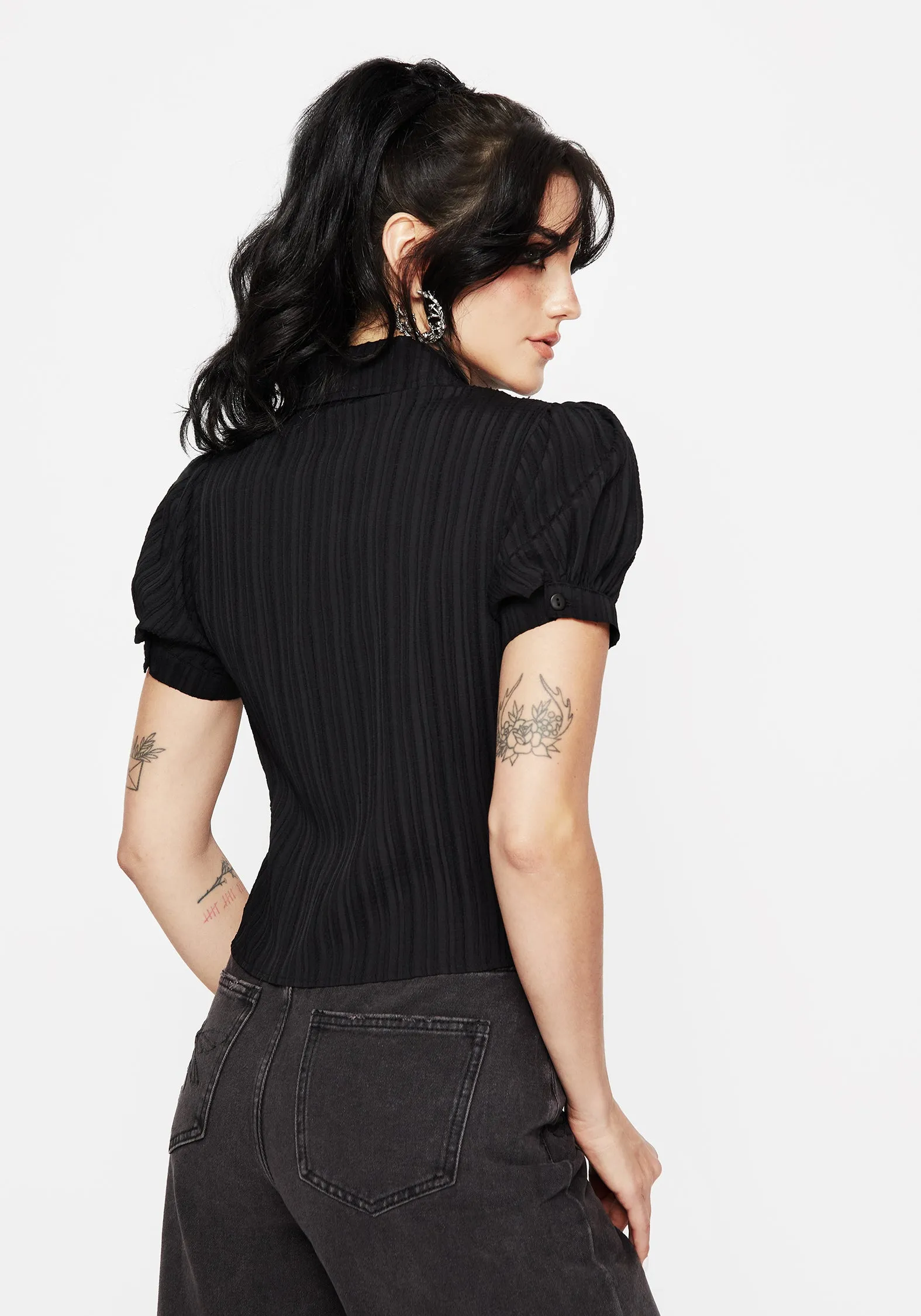 Alcina Puff Sleeve Crop Top Polo Style
