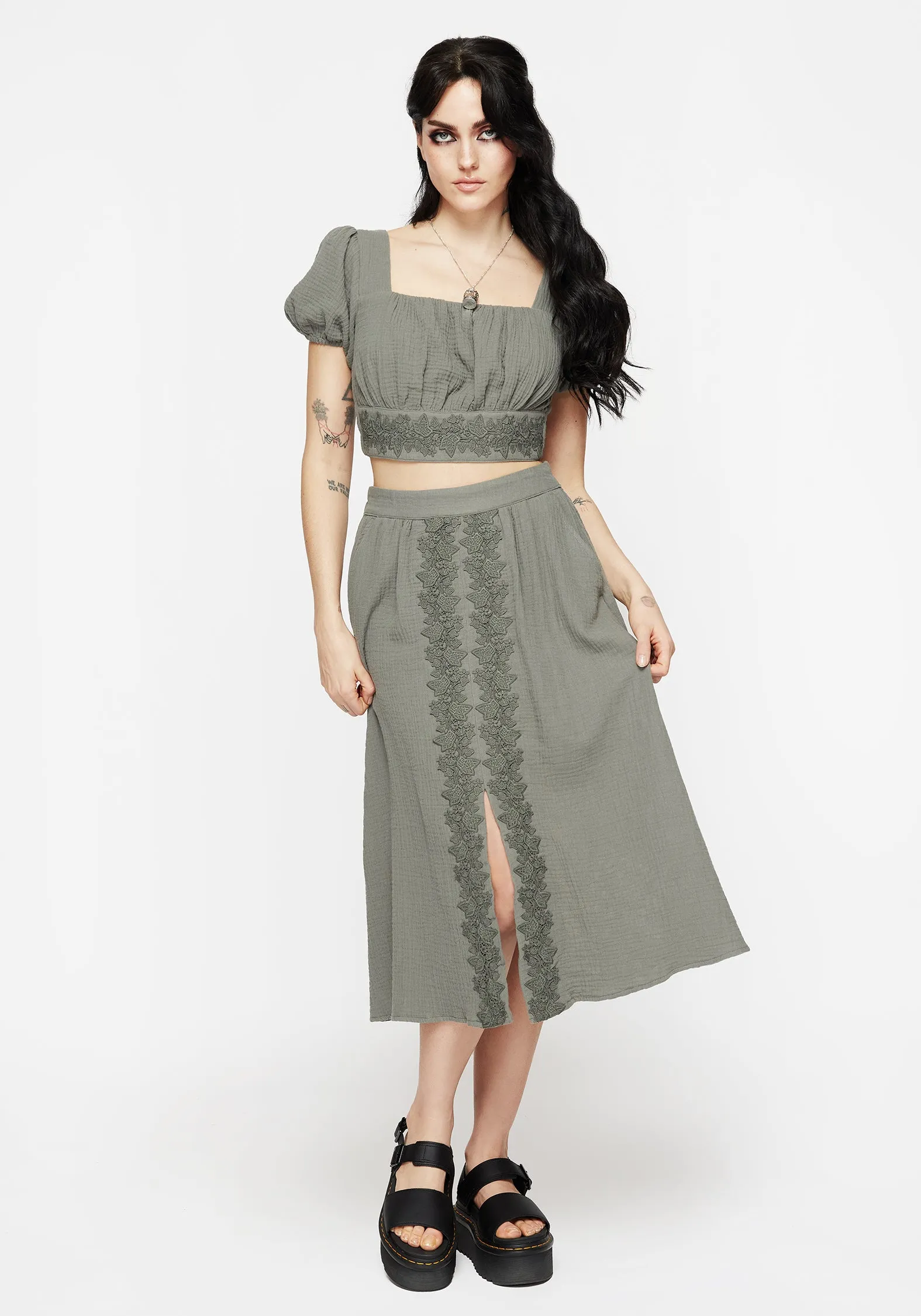 Alder Cotton Ivy Detail Midi Skirt Seasonal special