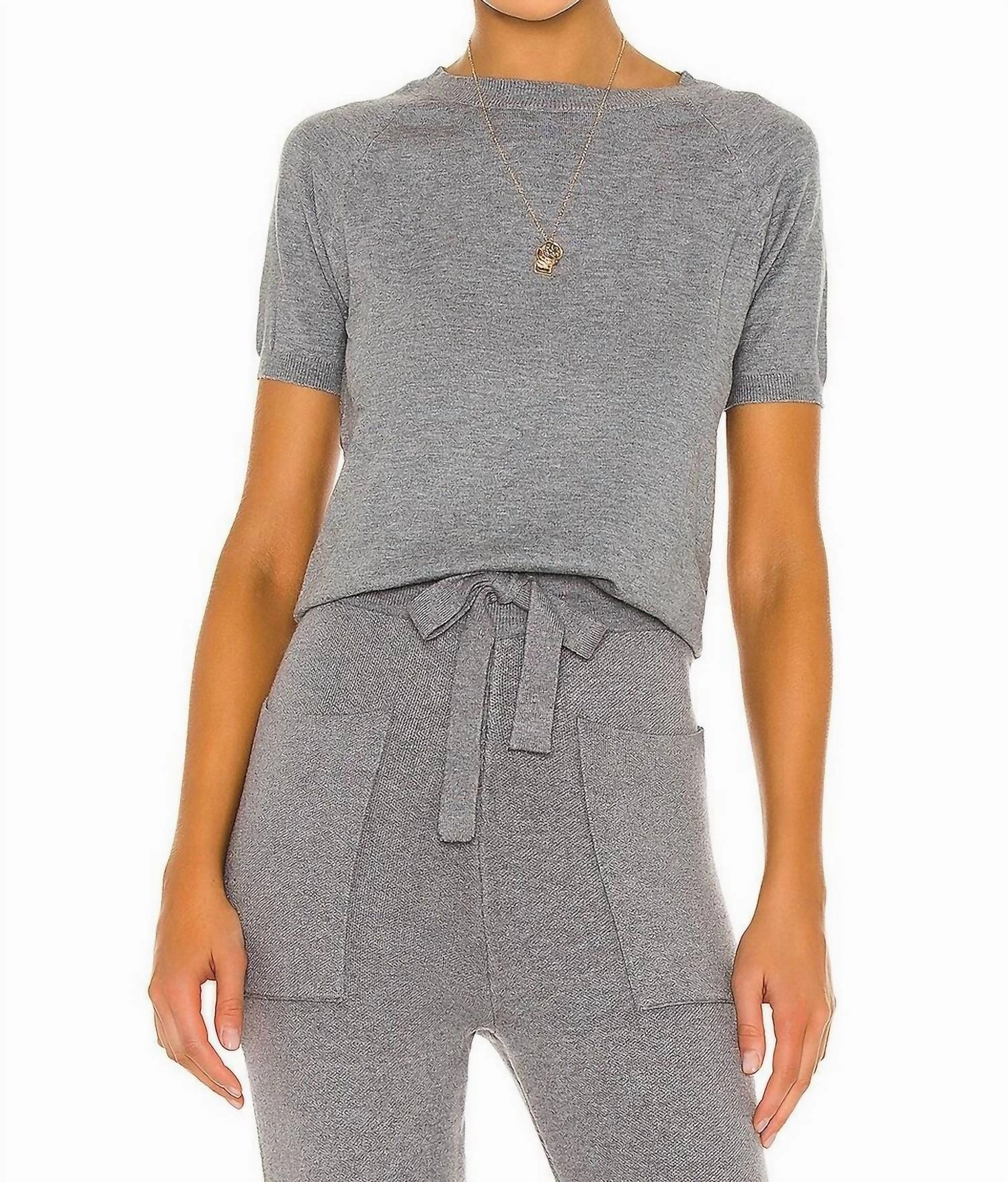 Alex Short Sleeve Sweater In Heather Grey Knit Apparel Soft Warm Layers