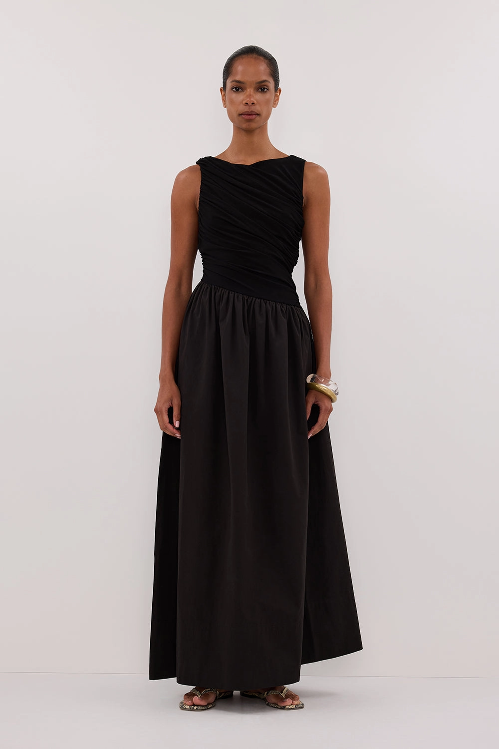 Subtle Texture ALEXANDRA BLACK HYBRID MIDI DRESS