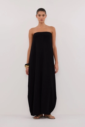 ALIAS BLACK TEXTURED KNIT STRAPLESS MIDI DRESS Cold-Shoulder Cozy Drape