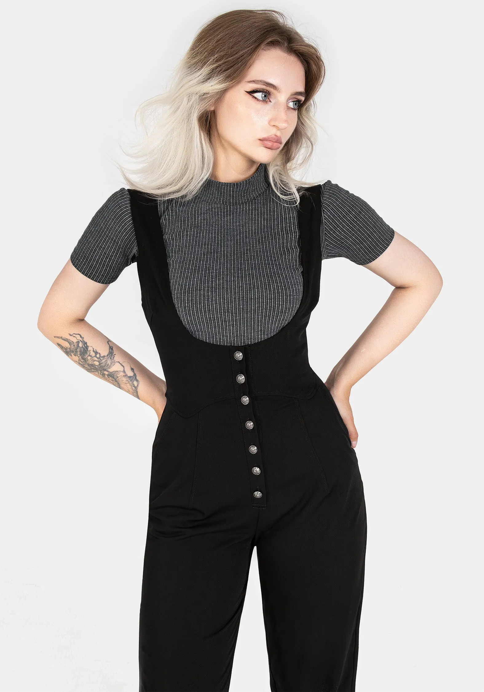 Alicia Tailored Suspender Jumpsuit Rayon drape Quick Fit Wear