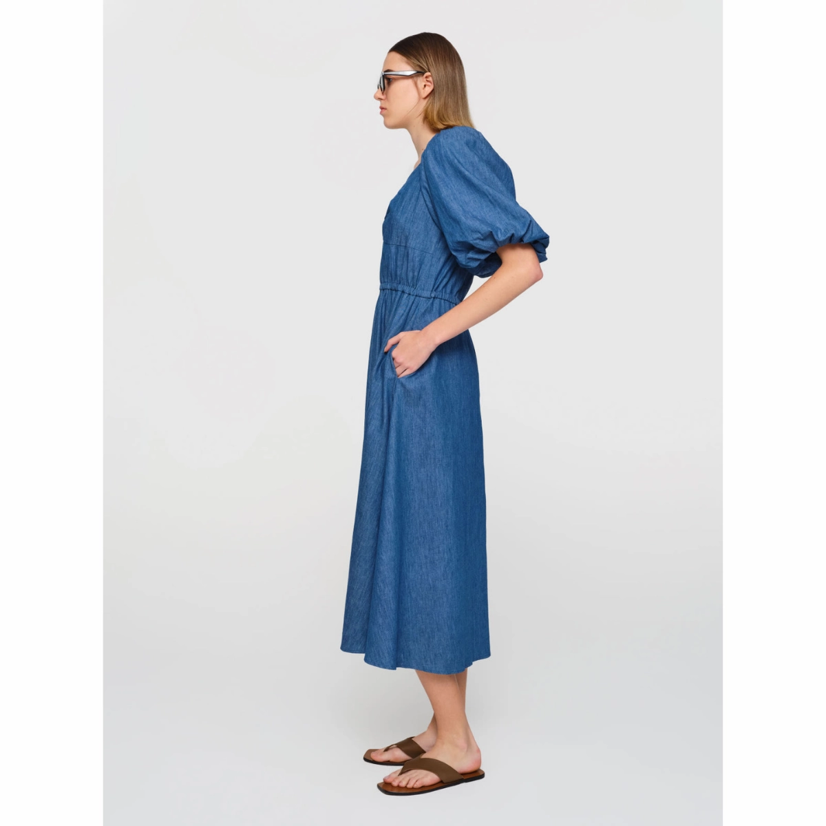 Gloss Finish Smooth Edge Aliya Linen Denim Dress