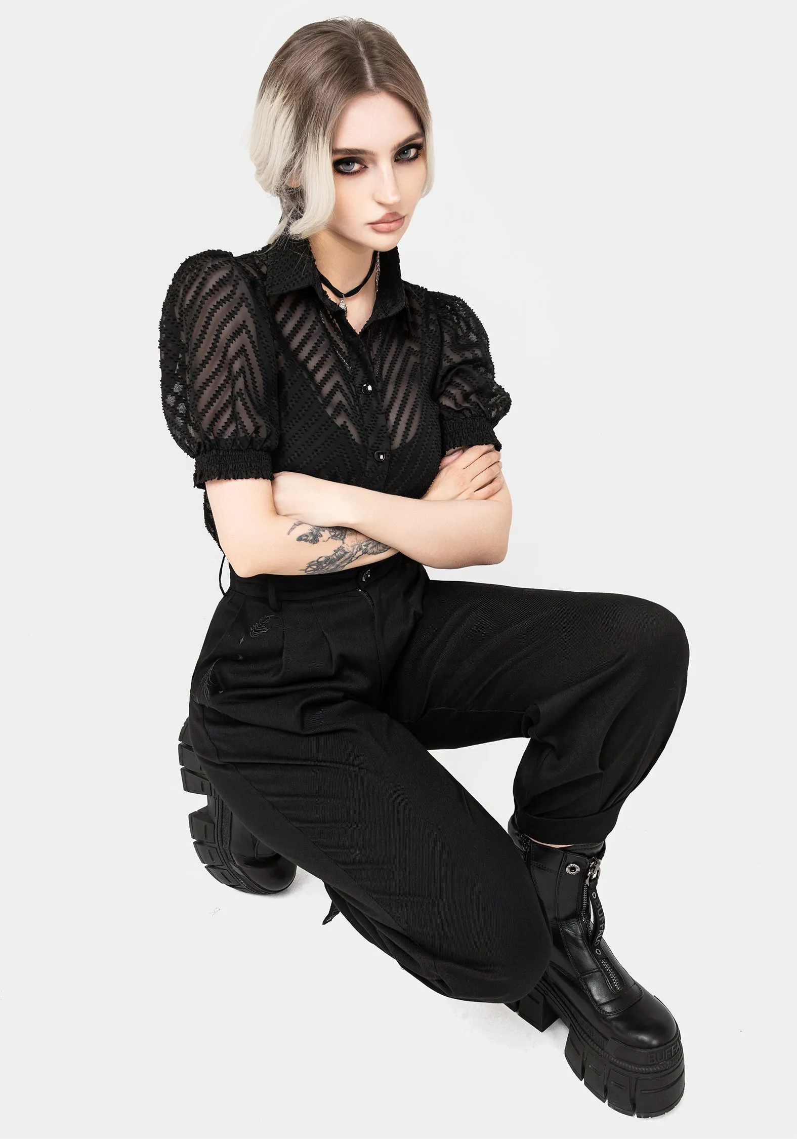 Dianne Embroidered Balloon Trousers - Black Urban Utility Cozy Layering
