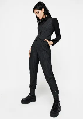 Nevermore Pinstripe Tailored Trousers Sleek Fit Secure Waistband